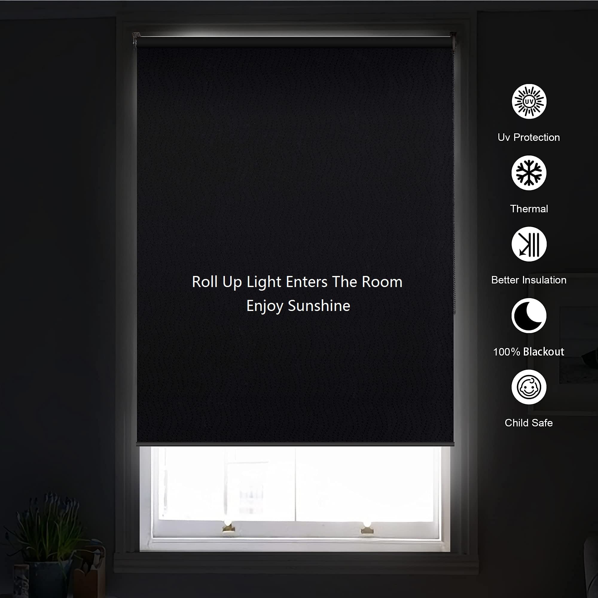 100% Blackout Roller Window Shades - Waterproof, Thermal Insulated & UV Protection Blinds for Home - Easy Install Beige 52