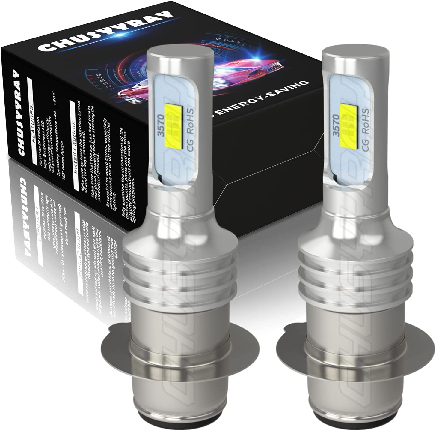 Super Bright H6 LED Bulb for KUBOTA Tractors - 12V LED Replacement for Part# 34070-99010 - 6000K H6/H6m/P15D LED Headlight Bulbs Kit - Plug & Play - Pack of 2 - Perfect for Farming, Construction & Off-Road Vehicles