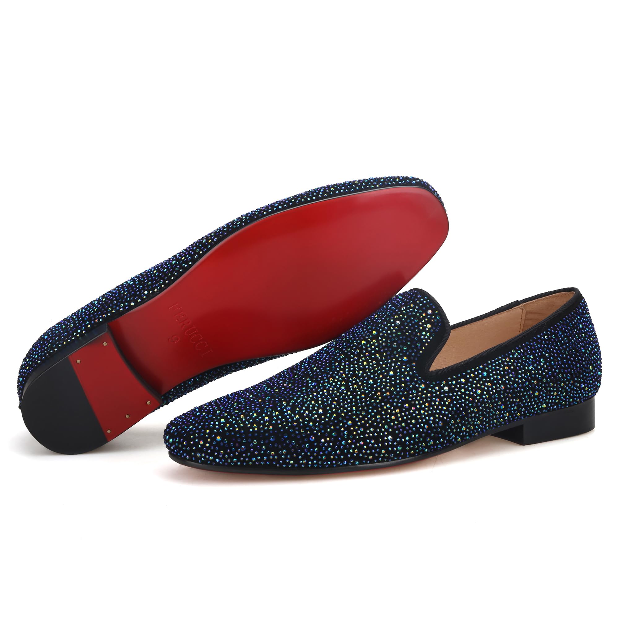 FERUCCI Men's Blue Crystal GZ Rhinestone Loafers - Comfortable Slip-On Shoes for Casual Wear, Parties & Home Use