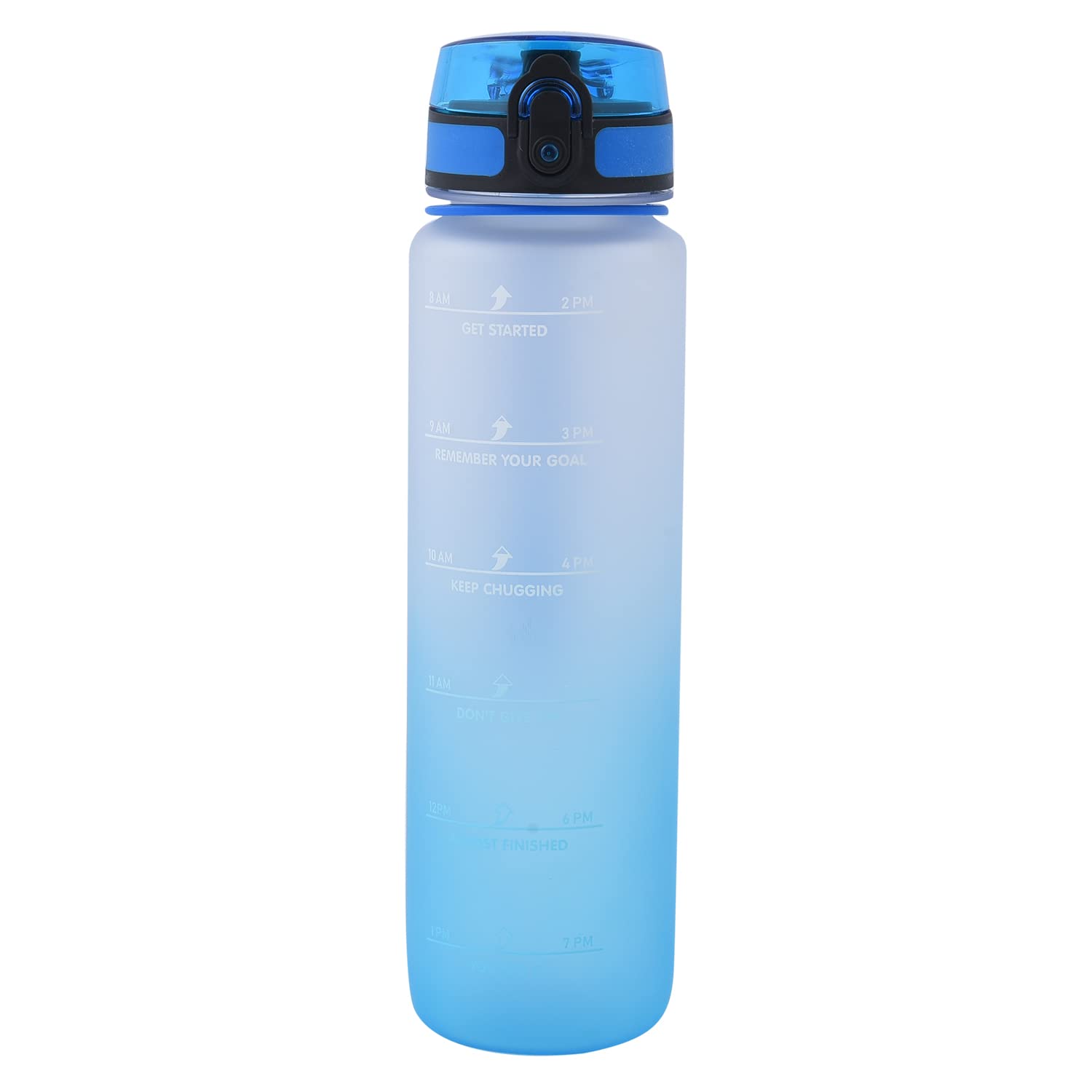 Shop LC Blue Gradient Sports Water Bottle with Strap & Time Markers - 1000ml BPA-Free Leakproof Water Bottle for Gym, Hiking & Outdoor Activities