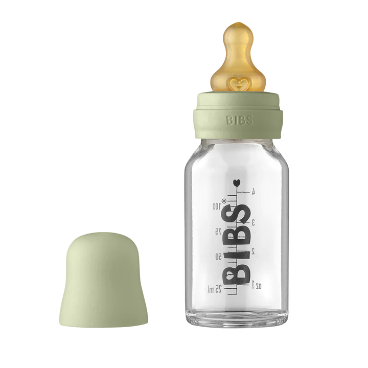BIBS Baby Glass Bottle Set - 4oz (110ml) Natural Rubber Pacifier & Silicone Nipple | BPA-Free, Eco-Friendly Infant Feeding Bottles for Newborns & Toddlers - Perfect for Breastfeeding, Formula, and On-the-Go Use