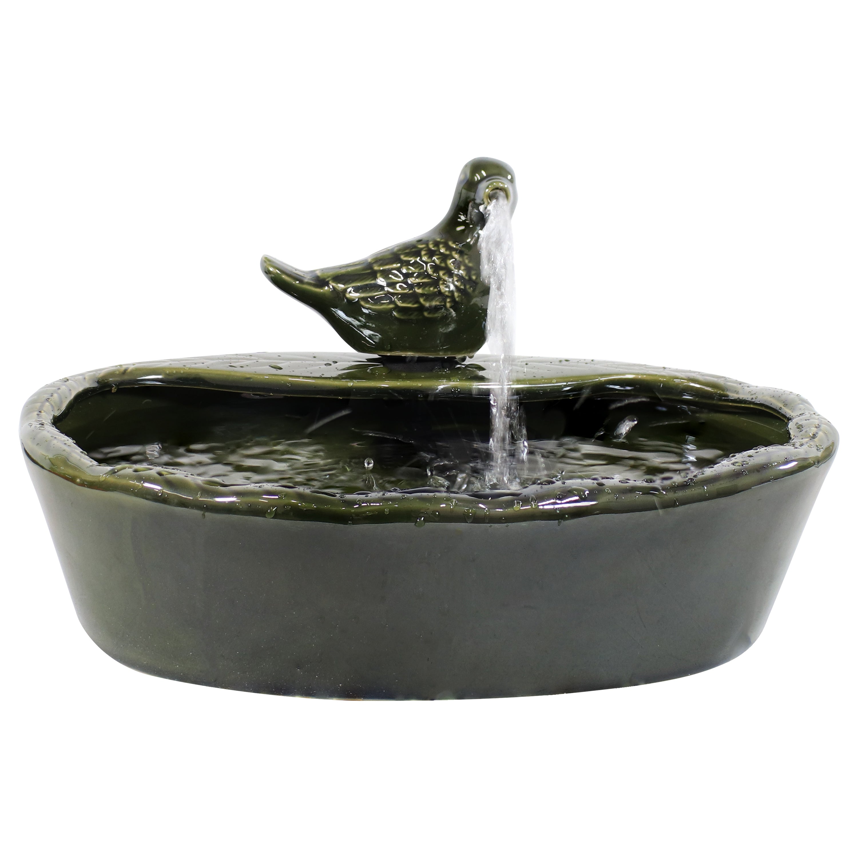 Sunnydaze Green Glazed Ceramic Dove Solar Water Fountain for Garden, Patio & Yard Decor - Outdoor Solar Powered Birdbath Fountain with LED Lights