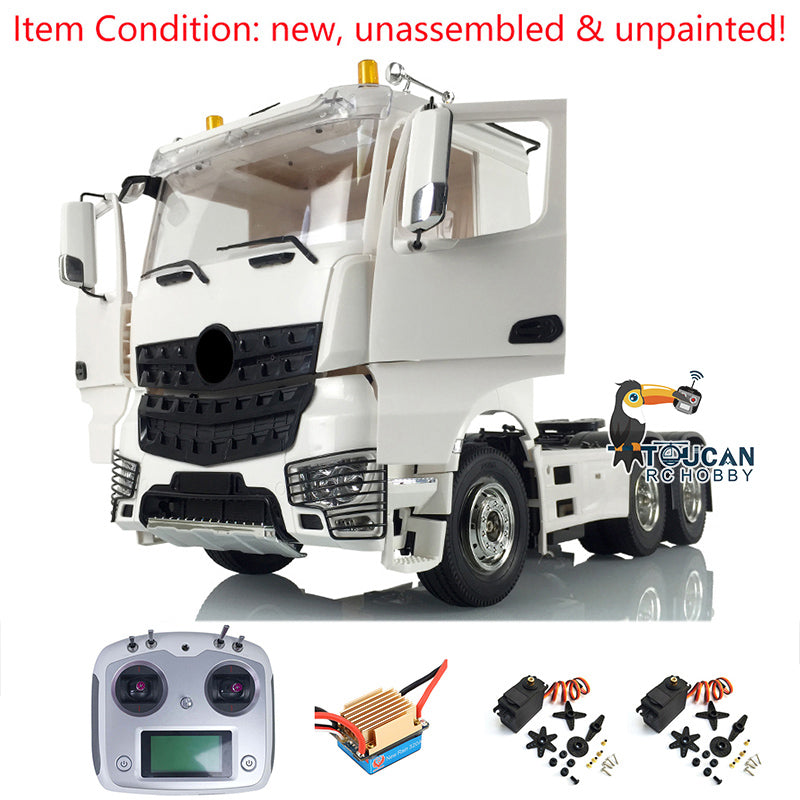 1/14 Scale 6x4 Unpainted RC Tractor Truck Kit with 3 Axles & 35T Motor - DIY Radio Controlled Hobby Model Car for Off-Road Racing, Construction Simulation, and Collector Display
