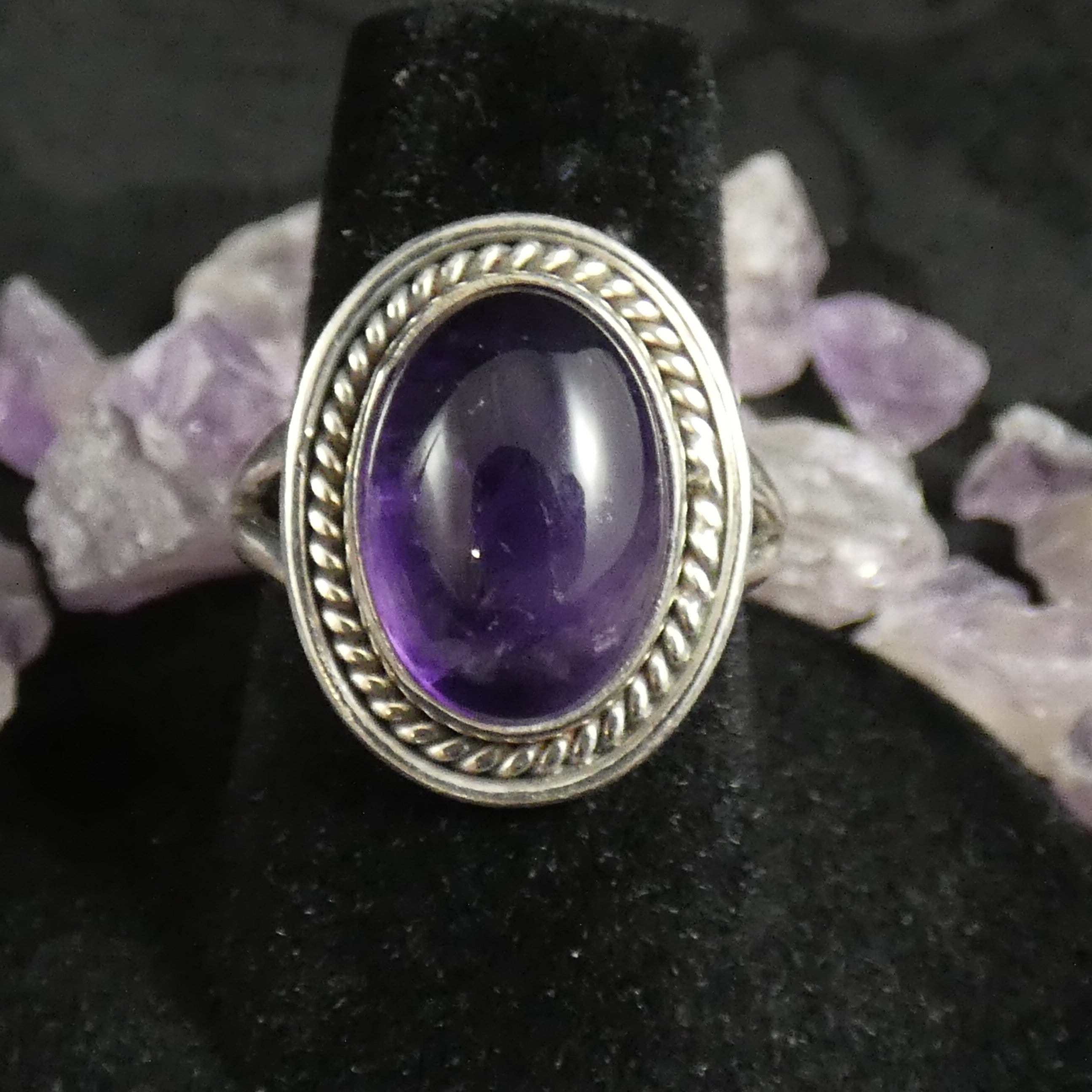 Amethyst Ring for Women - Size 7.25 Sterling Silver Adjustable Band - Elegant Purple Gemstone Jewelry for Gifts, Wedding, Anniversary & Everyday Wear