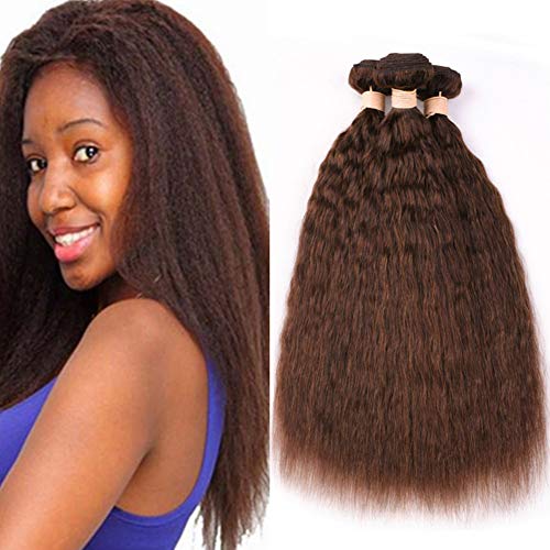 Tony Beauty Hair #4 Dark Brown Kinky Straight Brazilian Human Hair Weave Extensions - 3/4 Bundles (12