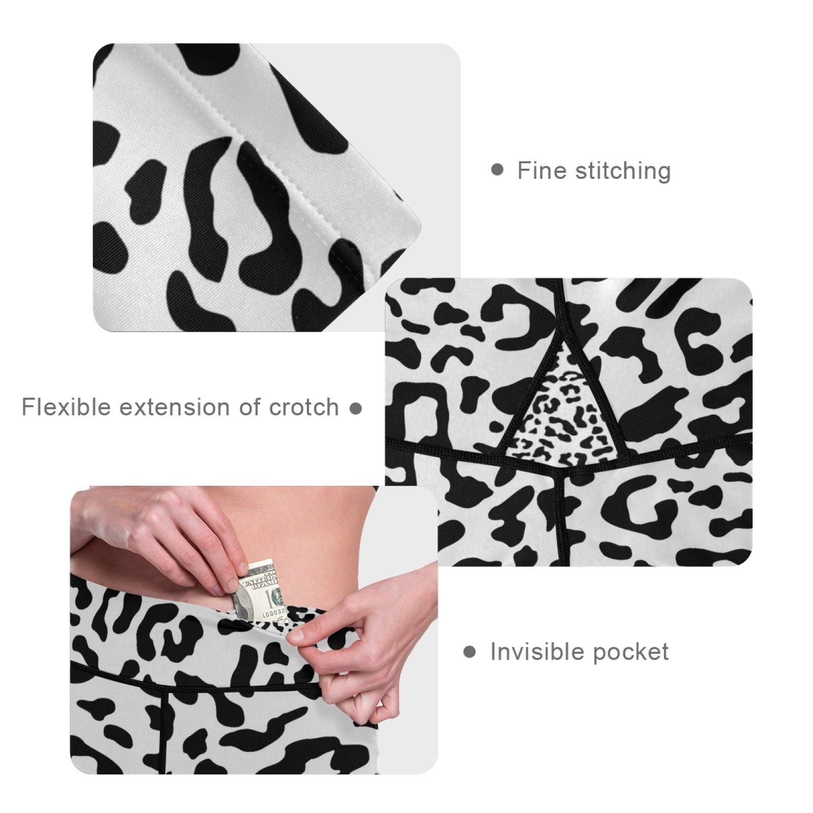 Black Leopard Yoga Pants for Women - High Waist Tummy Control Workout Leggings with Pockets for Running & Gym