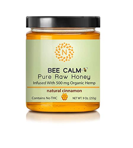 Bee Calm - 100% Natural Unfiltered Raw Honey with 500mg Organic Hemp (9oz Glass Jar) | Pain Relief, Anti-Inflammatory & Anxiety Support | Promotes Deep Sleep | Cinnamon Infused | Perfect for Tea, Toast & Relaxation Before Bed