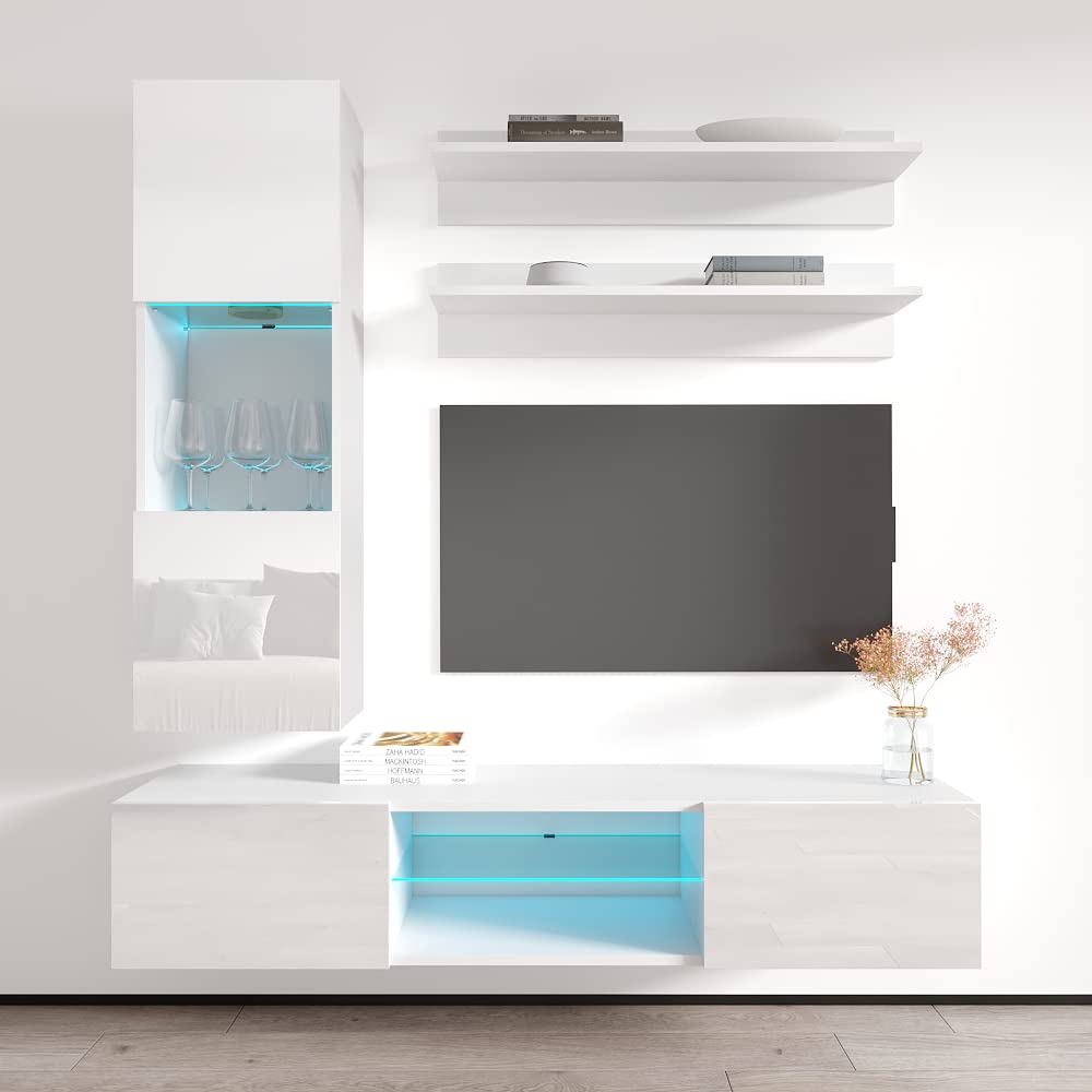 Modern Floating TV Stand with Storage & LED Lights - Wall-Mounted Entertainment Center for Bedroom & Living Room - 33