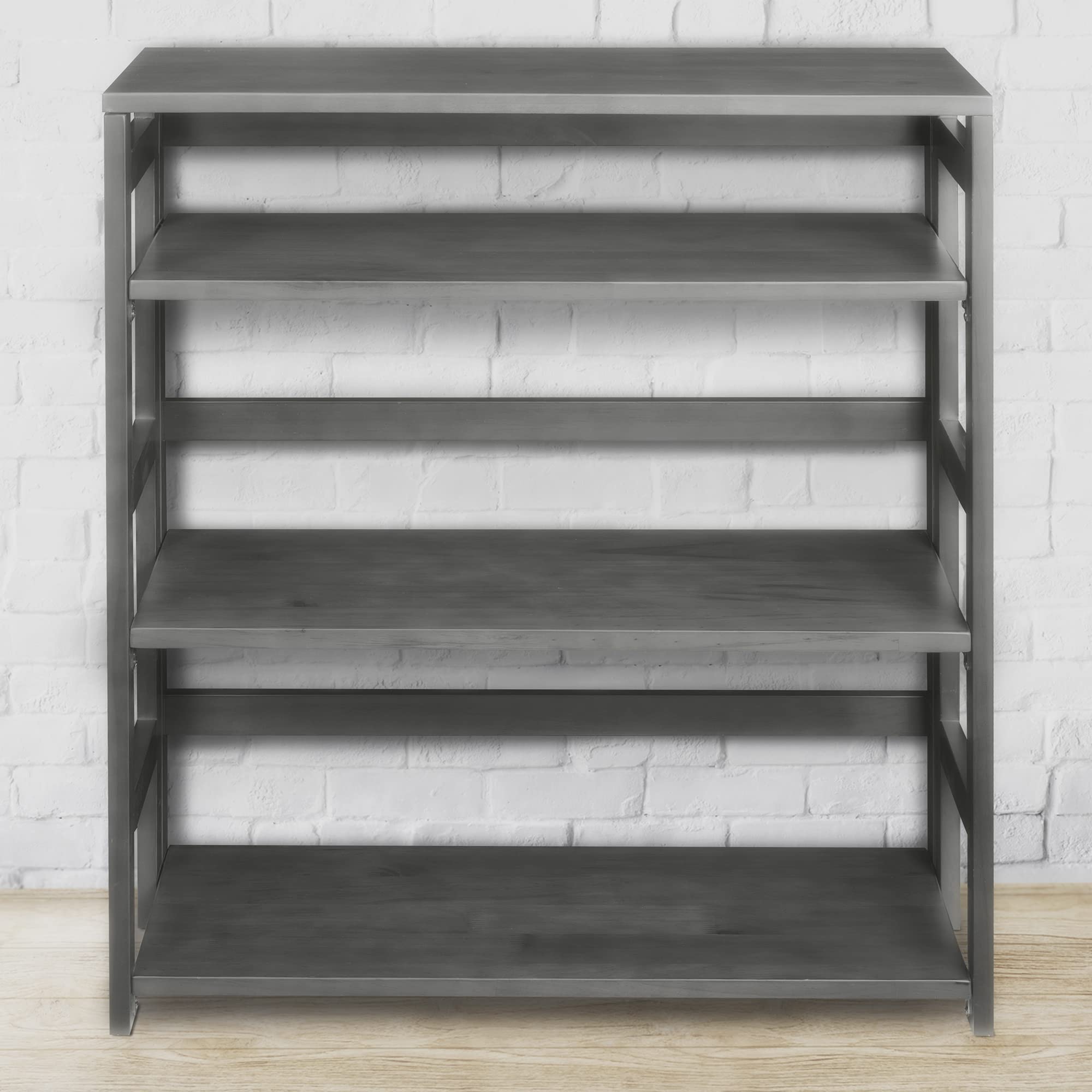 Regency Flip Flop Folding Bookcase - 34 Inch Grey Storage Shelf for Living Room, Bedroom & Office - Space Saving Organizer for Books, Decor & Essentials