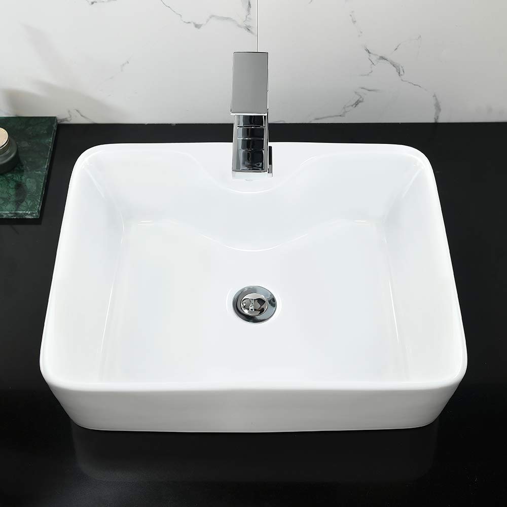 White Porcelain Vessel Sink 19x15 - Rectangular Bathroom Vanity Sink for Countertop