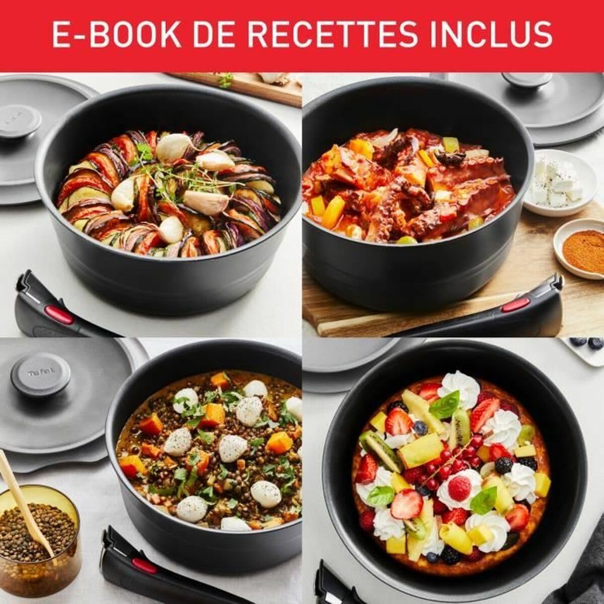 Tefal Ingenio 6-Piece Induction Cookware Set - Cast Aluminum Wok Pan with Glass Lid & Removable Handle, Dishwasher Safe - Perfect for Stir-Frying, Sautéing & Asian Cooking (Model L867S604)