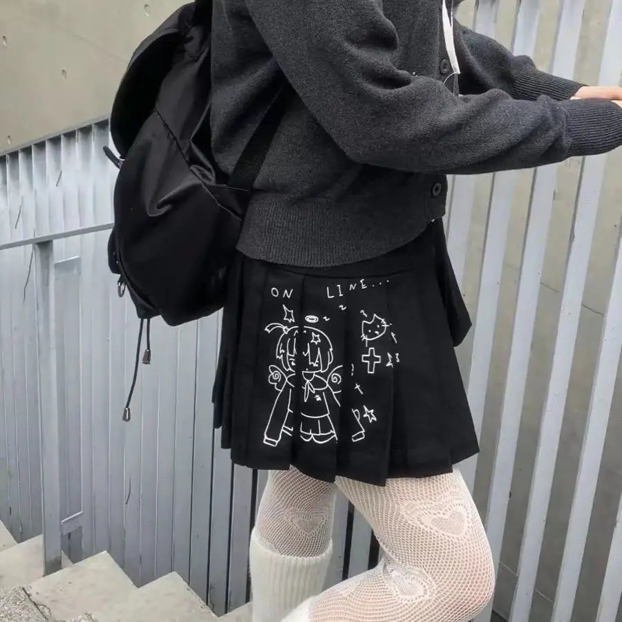 Anime Print Mini Skirt for Women 2024 | Japanese High Waist A-Line Pleated Skirt | Y2K Cute Fashion Skirts for Women | Perfect for Cosplay, Casual Wear and Street Style