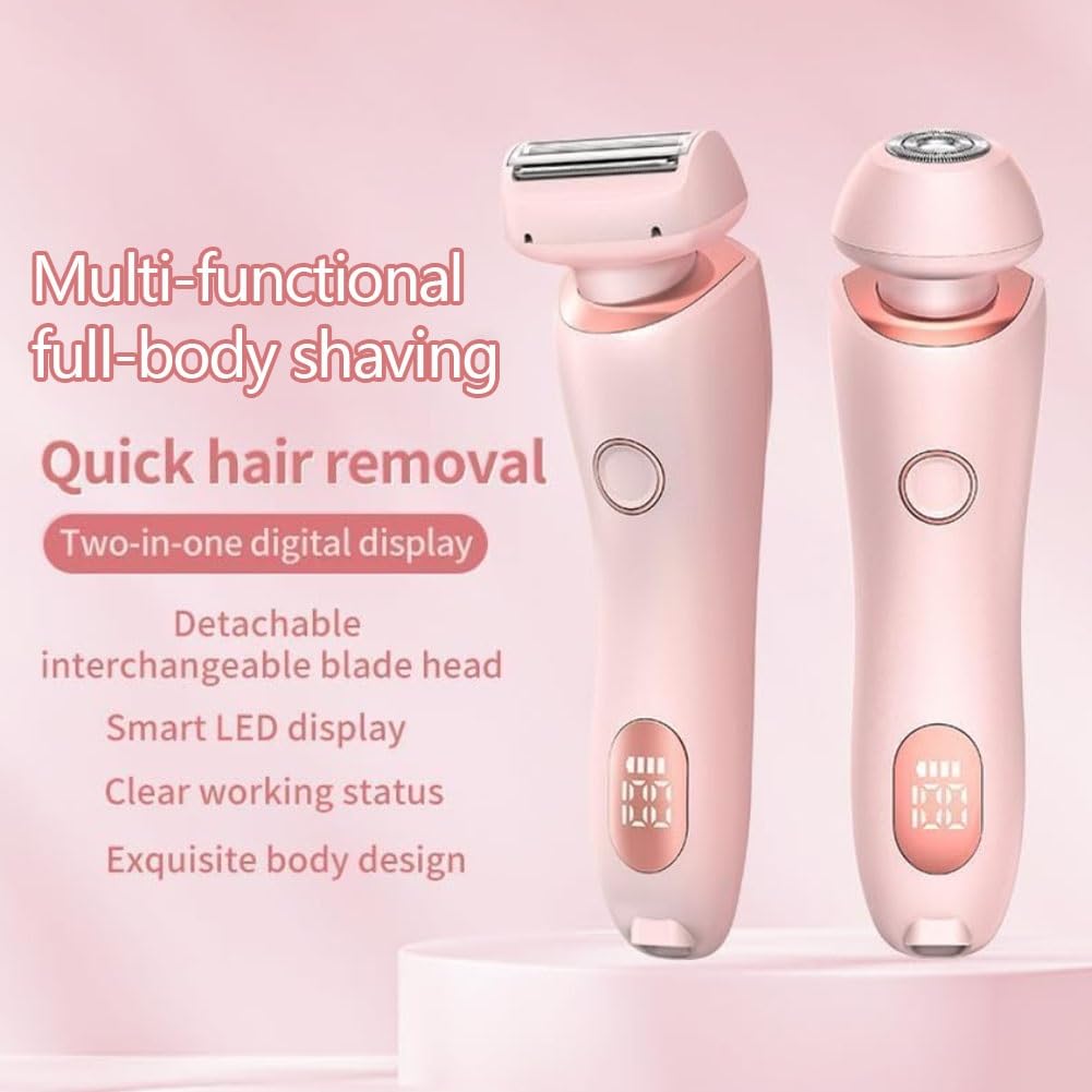 2 in 1 Electric Shaver & Razor for Women - Rechargeable Wet/Dry Bikini Trimmer with Digital Display - Painless Hair Removal for Legs, Underarms & Arms (Blue) - Perfect for Travel, Gym & Quick Touch-Ups