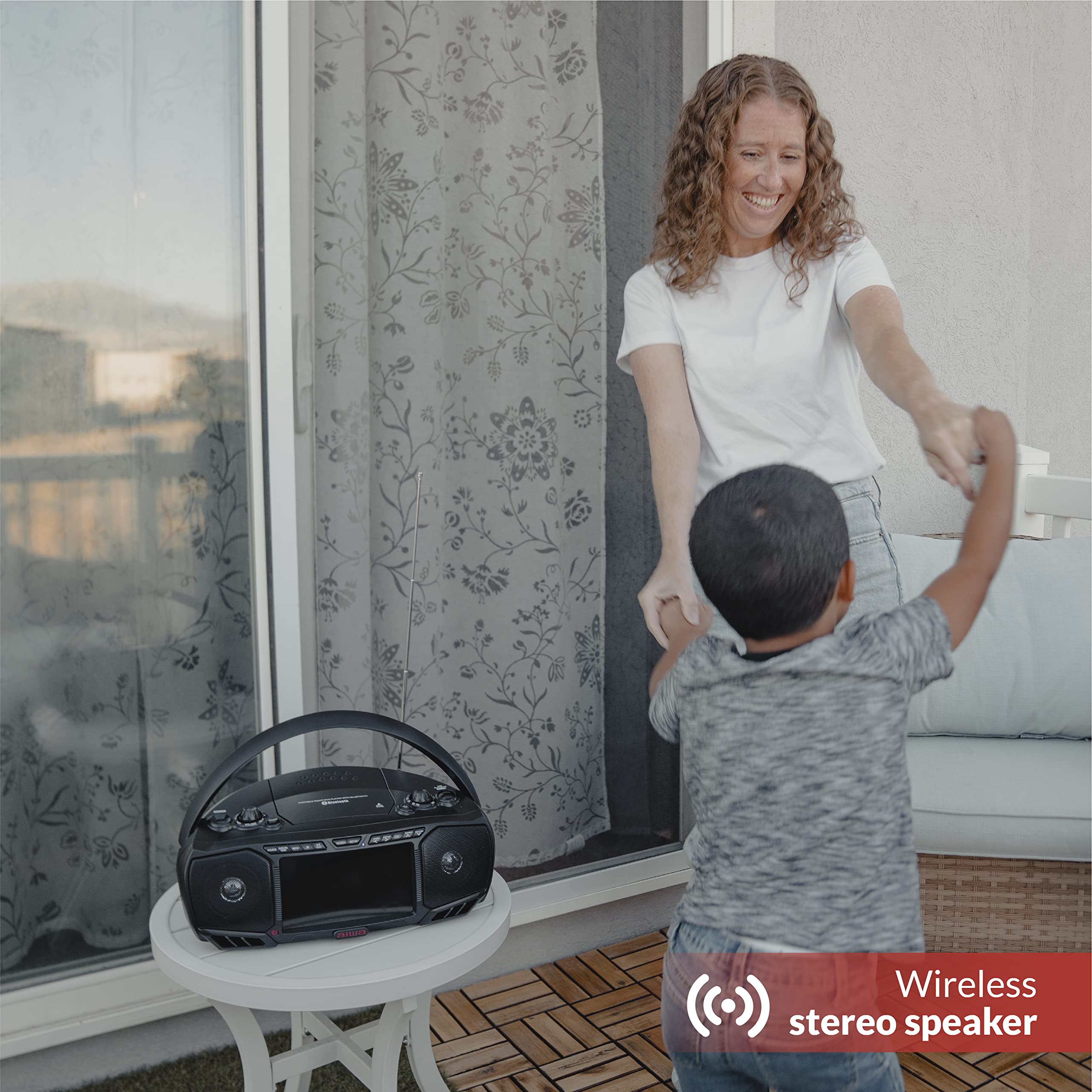 Aiwa Portable Boombox with Bluetooth - 3W x 2 Speakers & Bass Boost - 7