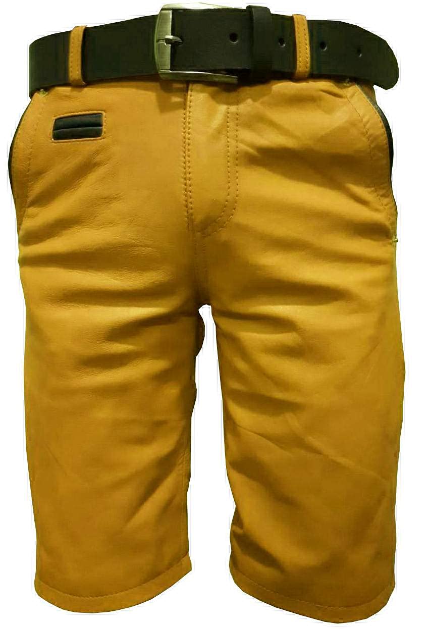 Premium Men's Leather Bermuda Shorts - Flat Front Classic Summer Shorts for Casual Wear & Outdoor Activities