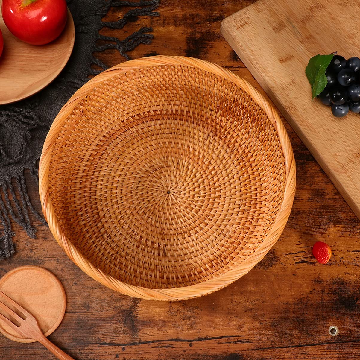 1pc Hemoton Rattan Woven Storage Basket - Multi-Purpose Box Organizer for Fruits, Sundries & Home Decor | Perfect for Kitchen, Bathroom & Living Room Organization