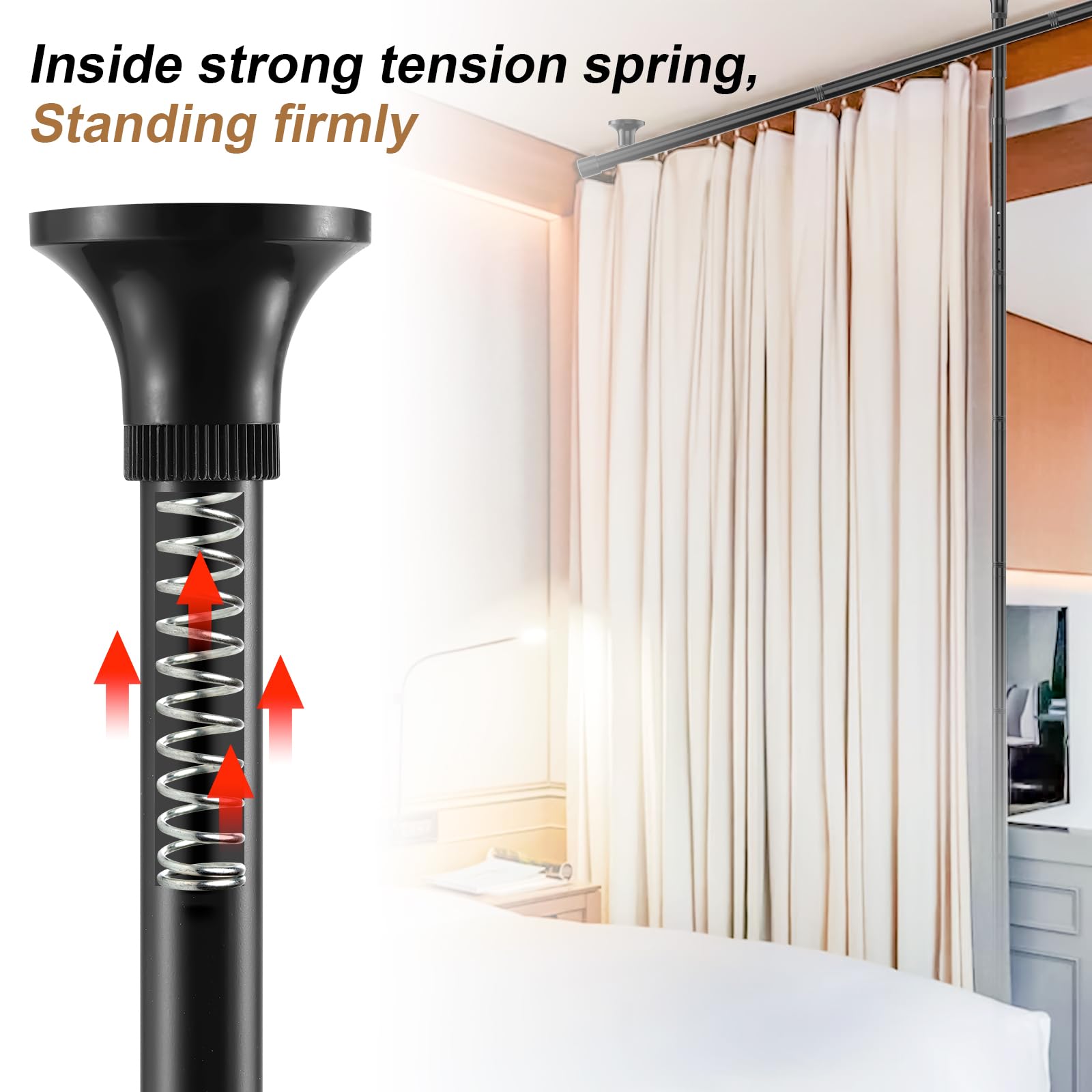 No Drill Room Divider Curtain Rod - Heavy Duty Adjustable Tension Rod 28-96
