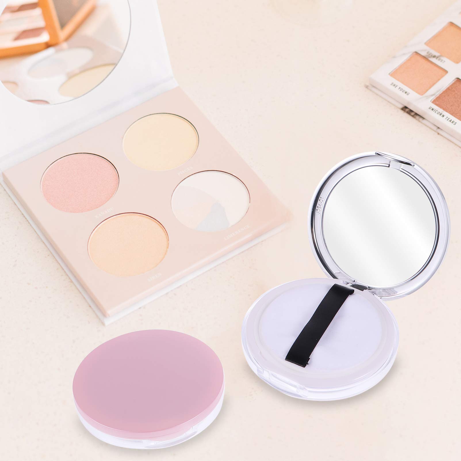 Lurrose 2Pcs Empty 5g Powder Puff Container - Reusable Loose Powder Compact Case with Mirror, Net Sifter & Puff | Travel Makeup Organizer for Mineral Foundation, Setting Powder & Blush | Perfect for Home, Travel & Professional Makeup Kits