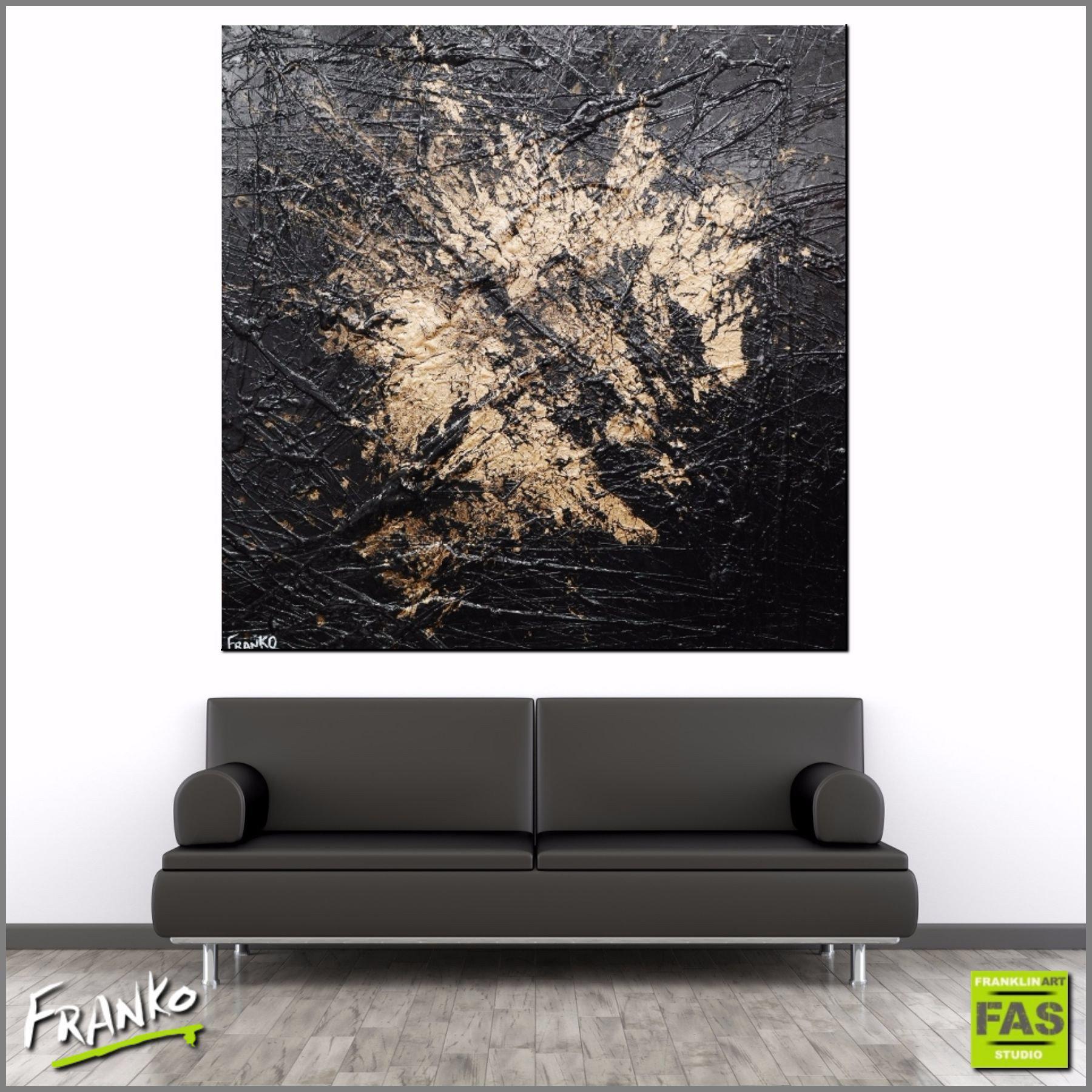 Abstract Black Metallic Gold Wall Art - Modern Home Decor for Living Room, Bedroom & Office - Inspirational Canvas Painting for Contemporary Interior Design