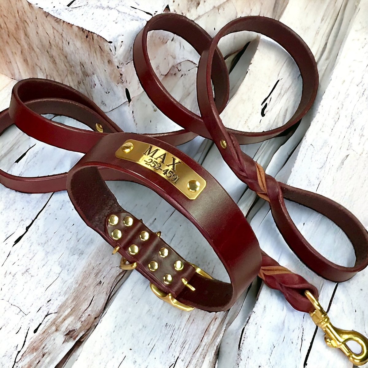 1.25 Inch Wide Personalized Leather Dog Collar with Engraved Nameplate - Perfect for Training, Walks & Pet Identification