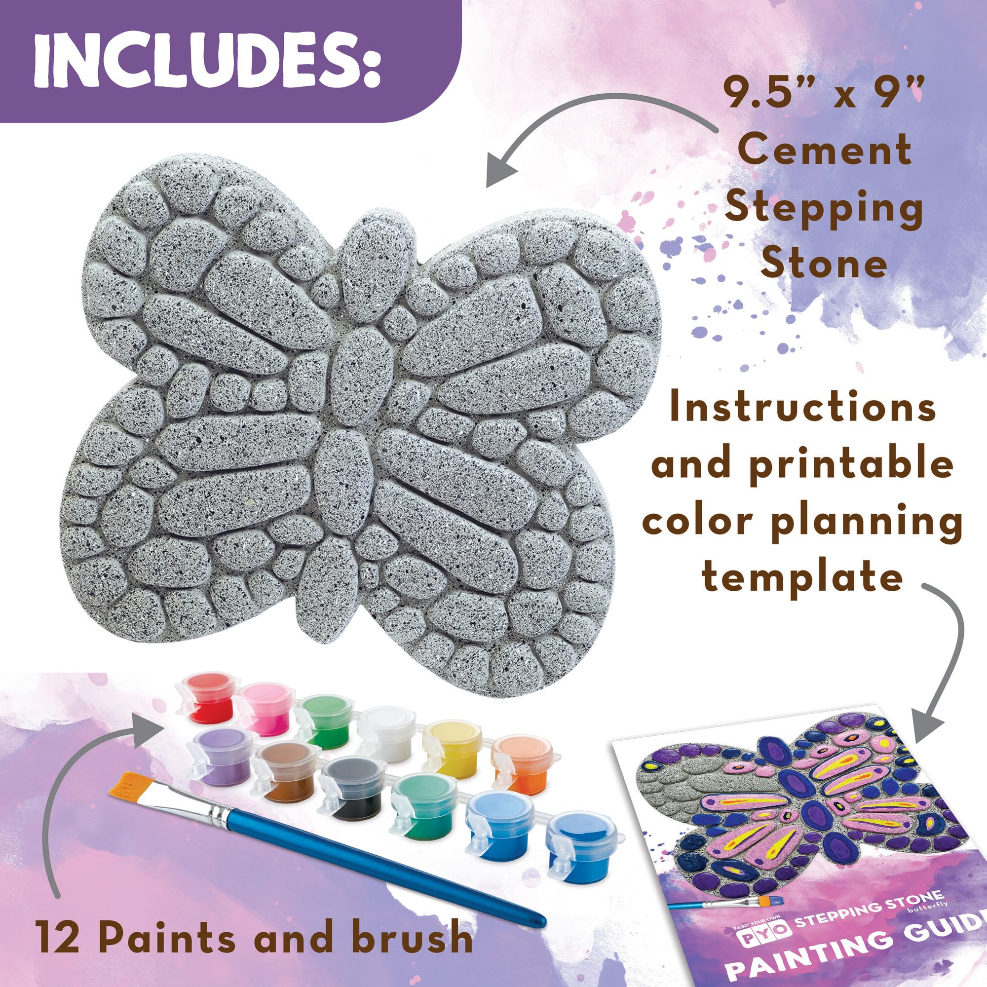 DIY Butterfly Stepping Stone Kit - Paint Your Own Garden Decor for Kids & Adults - Outdoor Walkway, Garden Path, and Yard Decoration