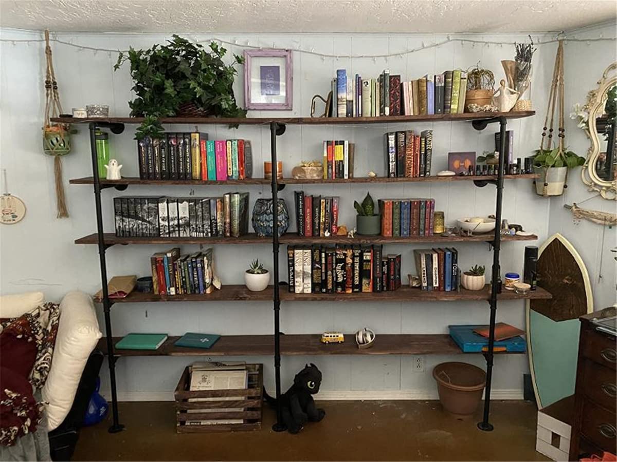 Industrial Wall Mount Iron Pipe Shelf Bracket - Retro DIY Open Bookshelf & Storage Shelves (3PcsX5Tier, 70