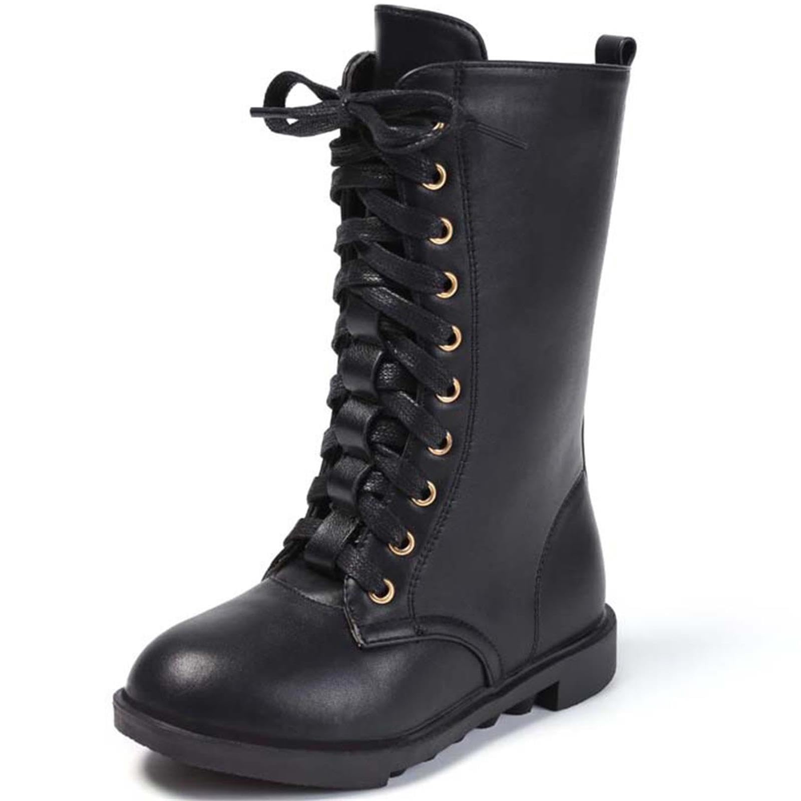 Waterproof Leather Side Zipper Combat Boots for Girls & Boys - Mid Calf Riding Boots, Winter Snow Boots (Toddler/Little Kid/Big Kid) | Perfect for Outdoor Adventures, School & Winter Play