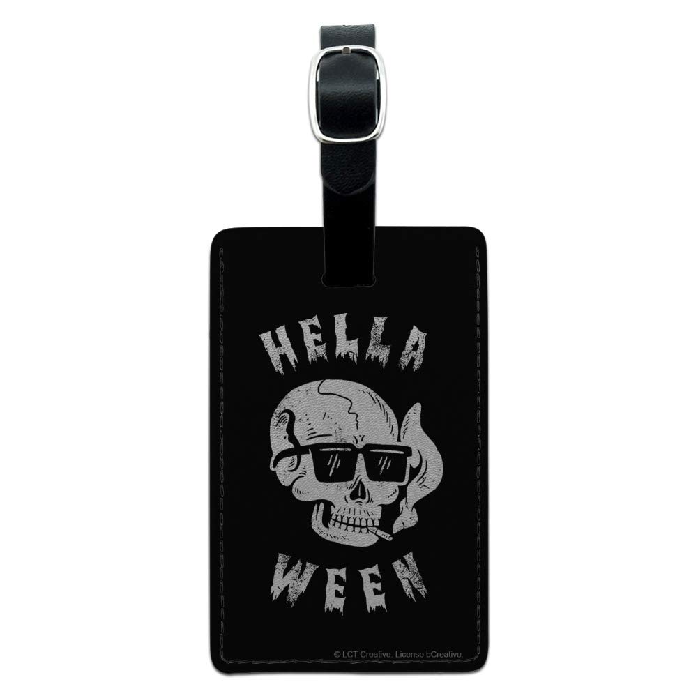 Halloween Skull Leather Luggage Tag - Gothic Rectangle ID Card Holder for Suitcases & Bags - Perfect for Halloween Travel & Spooky Themed Events
