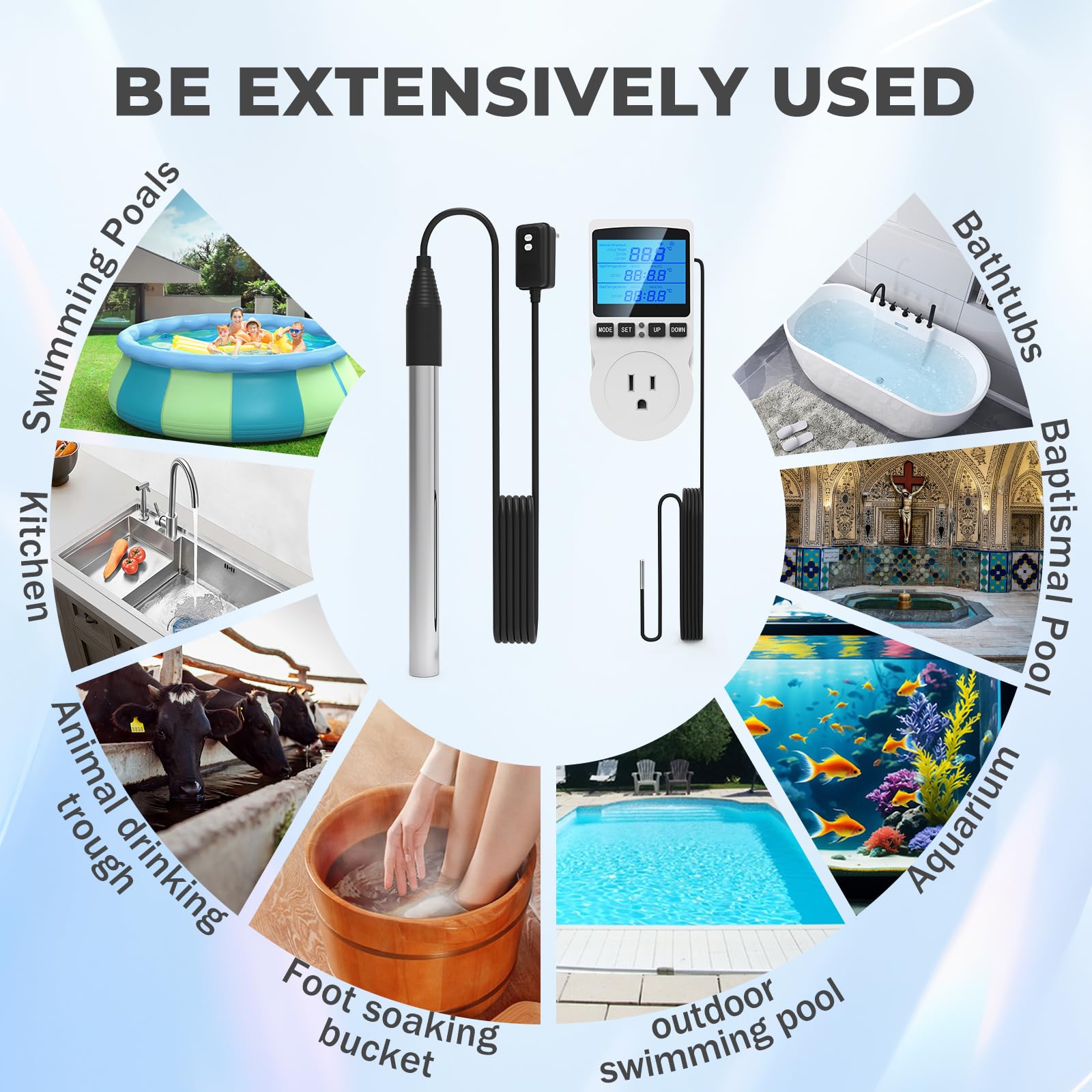1800W Submersible Water Heater for Pools - Adjustable Thermostat & GFCI Protection - Perfect for Above Ground Pools, Inflatable Pools, Stock Tanks & Bathtubs - Fast Heating Immersion Heater for Swimming & Outdoor Water Use