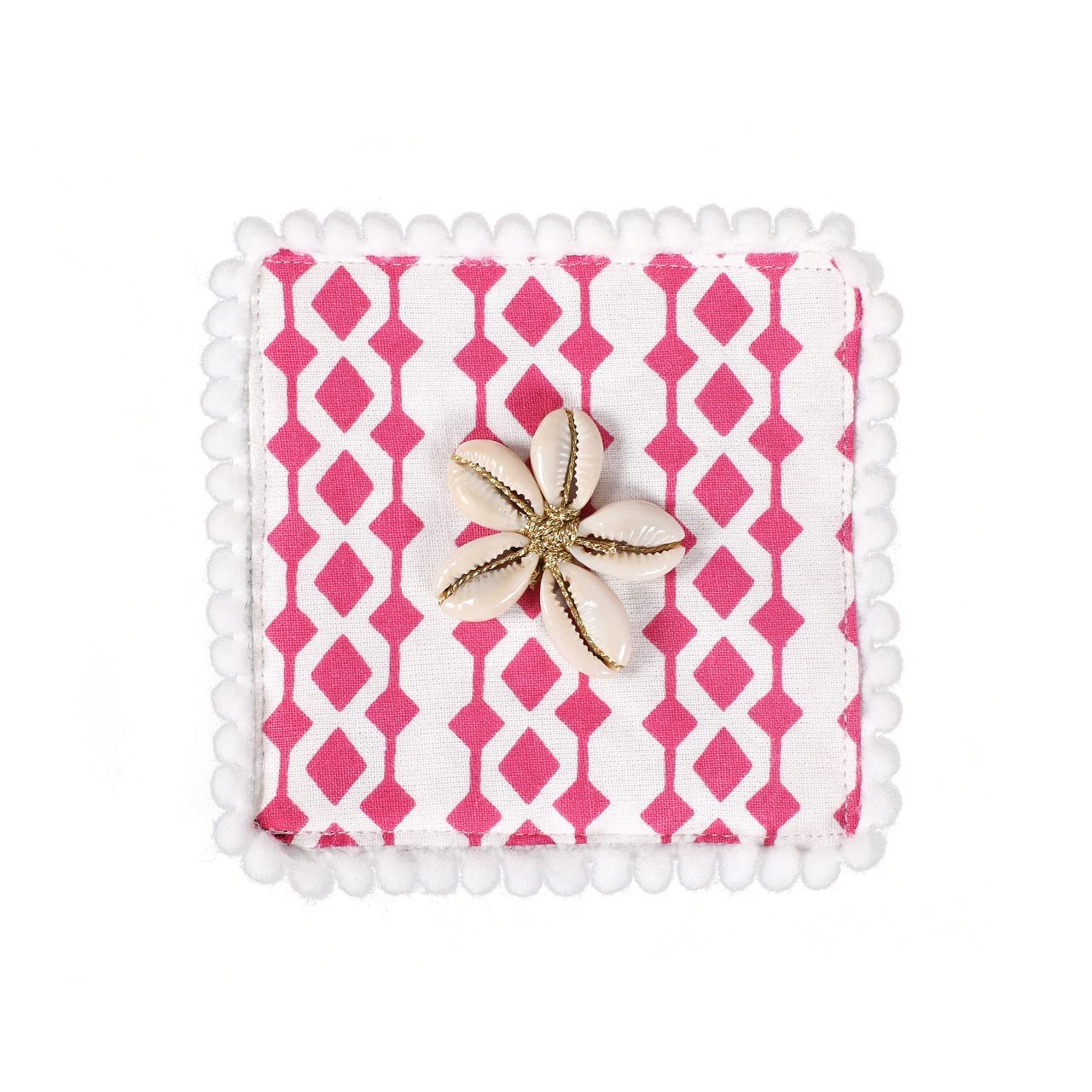 Handmade Cotton Drink Coasters Set of 6 - 5x5cm Square Absorbent Coasters for Coffee, Tea, Whiskey, Wine & Beer Glasses - Pink Bar & Tabletop Protectors for Home, Office & Restaurant Use