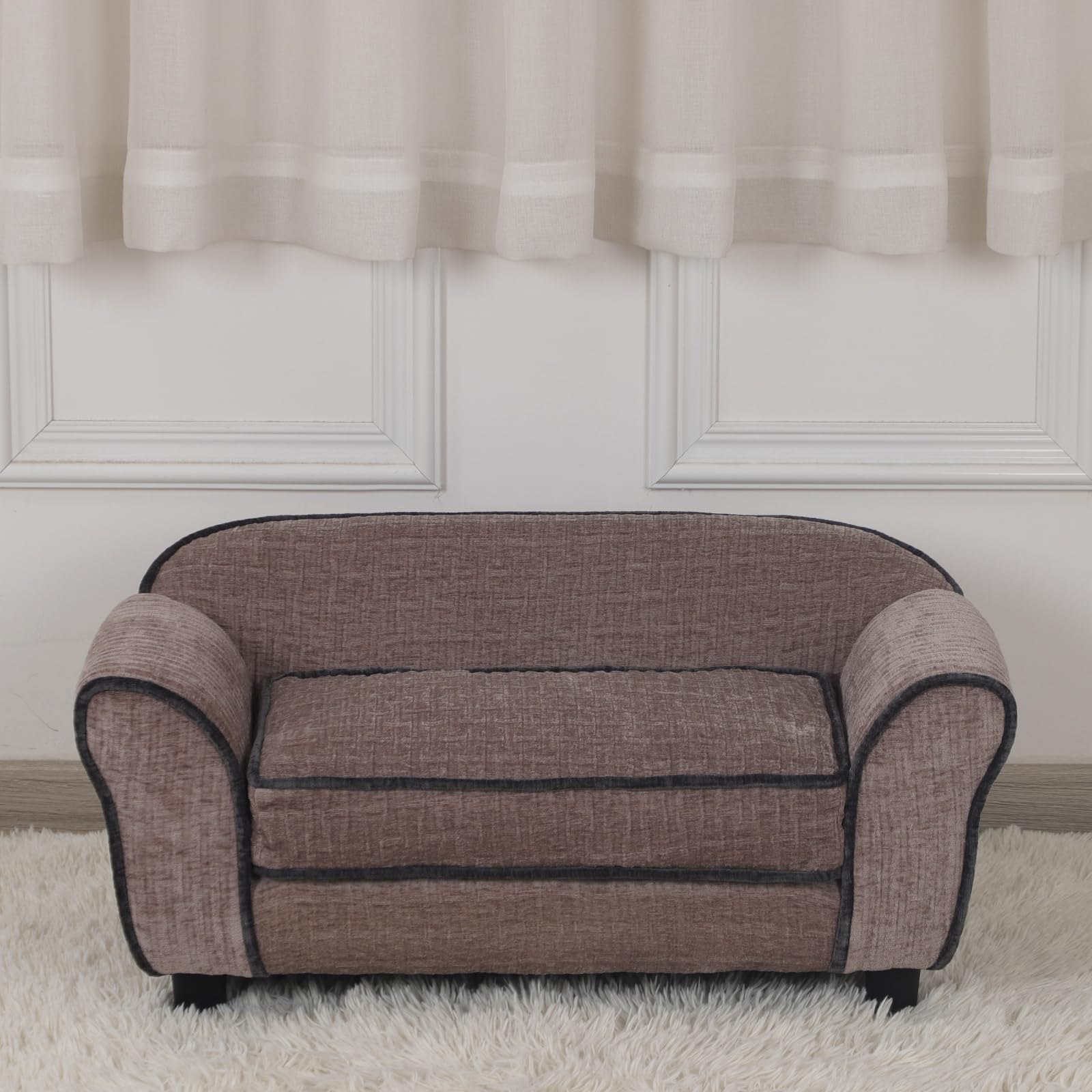 Luxury Striped Fleece Pet Sofa Bed for Small Dogs & Cats - Soft & Cozy Animal Sleeping Couch - Light Brown - Perfect for Living Room, Bedroom & Pet Napping Areas