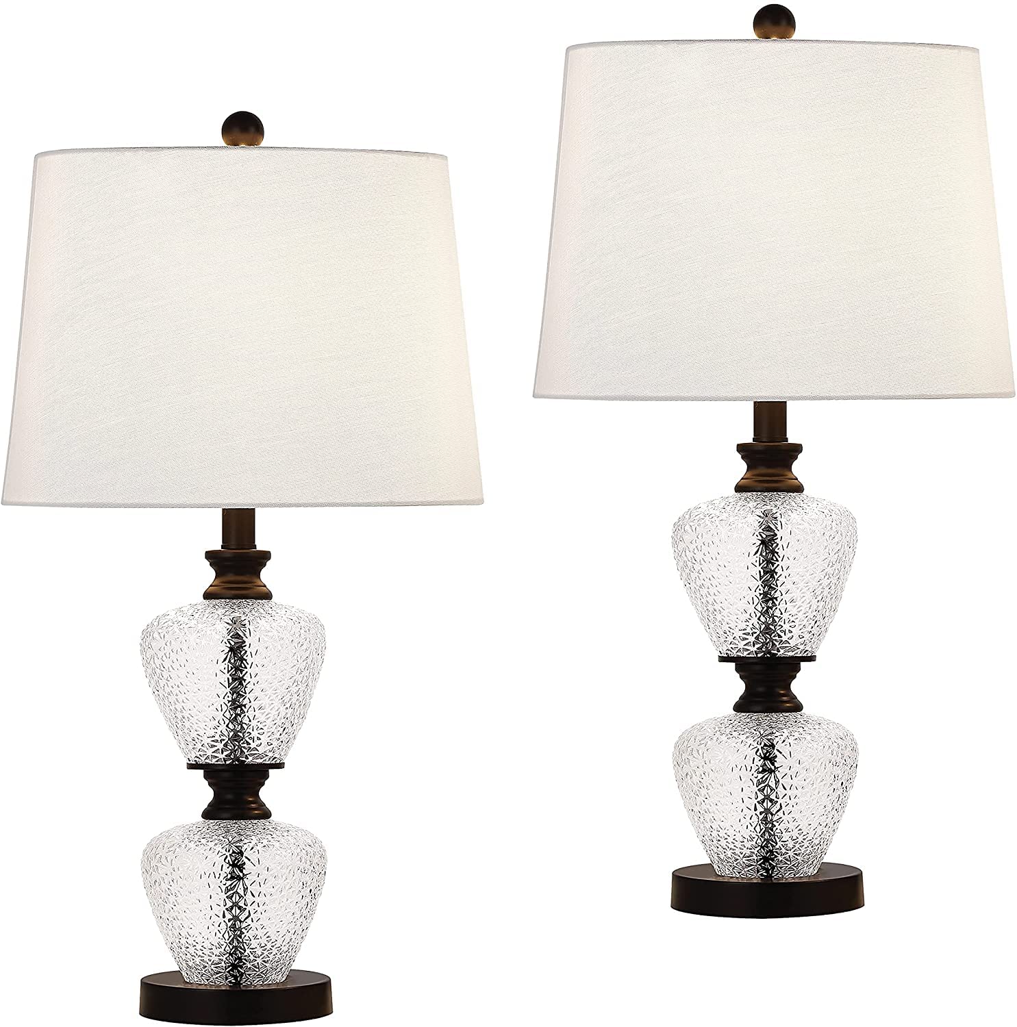 Maxax 2-Pack Black Glass Table Lamps with Stacked Ball Design - 3-Way Dimmable Nightstand Lamps with White Fabric Shade for Bedroom, Office, Study Room | Perfect for Guest Rooms, Reading Nooks & Home Decor