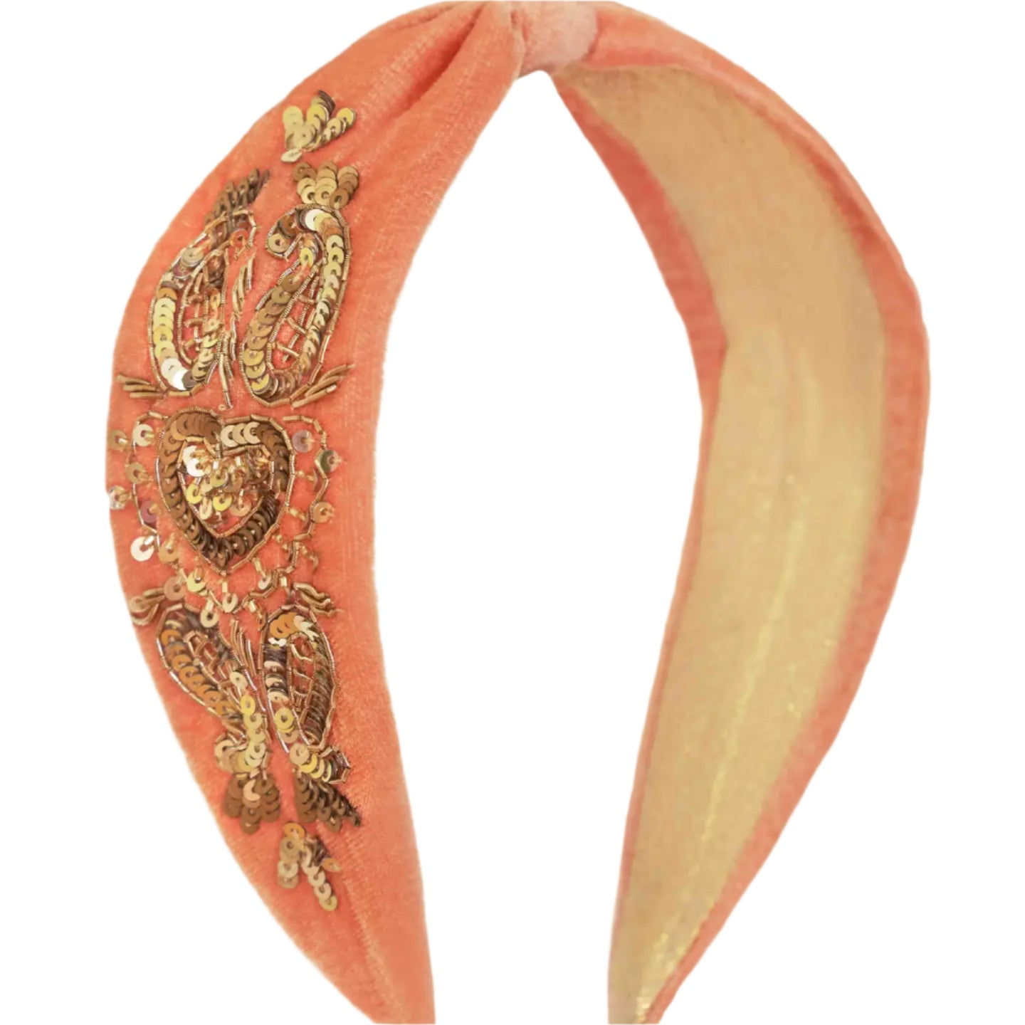 Embellished Velvet Headband with Coral Heart - Elegant Hair Accessory for Women, Girls - Perfect for Weddings, Parties & Everyday Wear