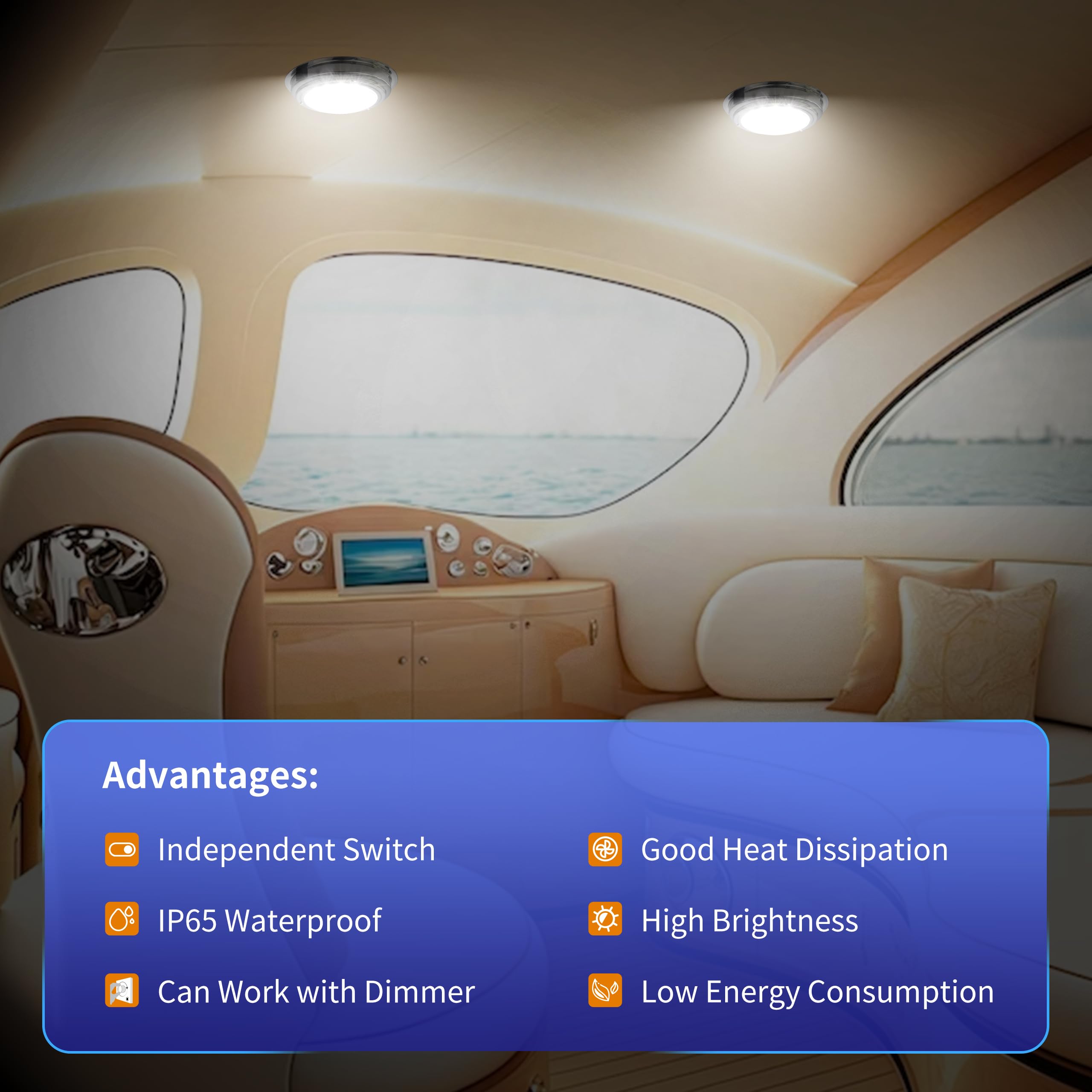 12V LED Marine Boat Dome Light with Toggle Switch - 7