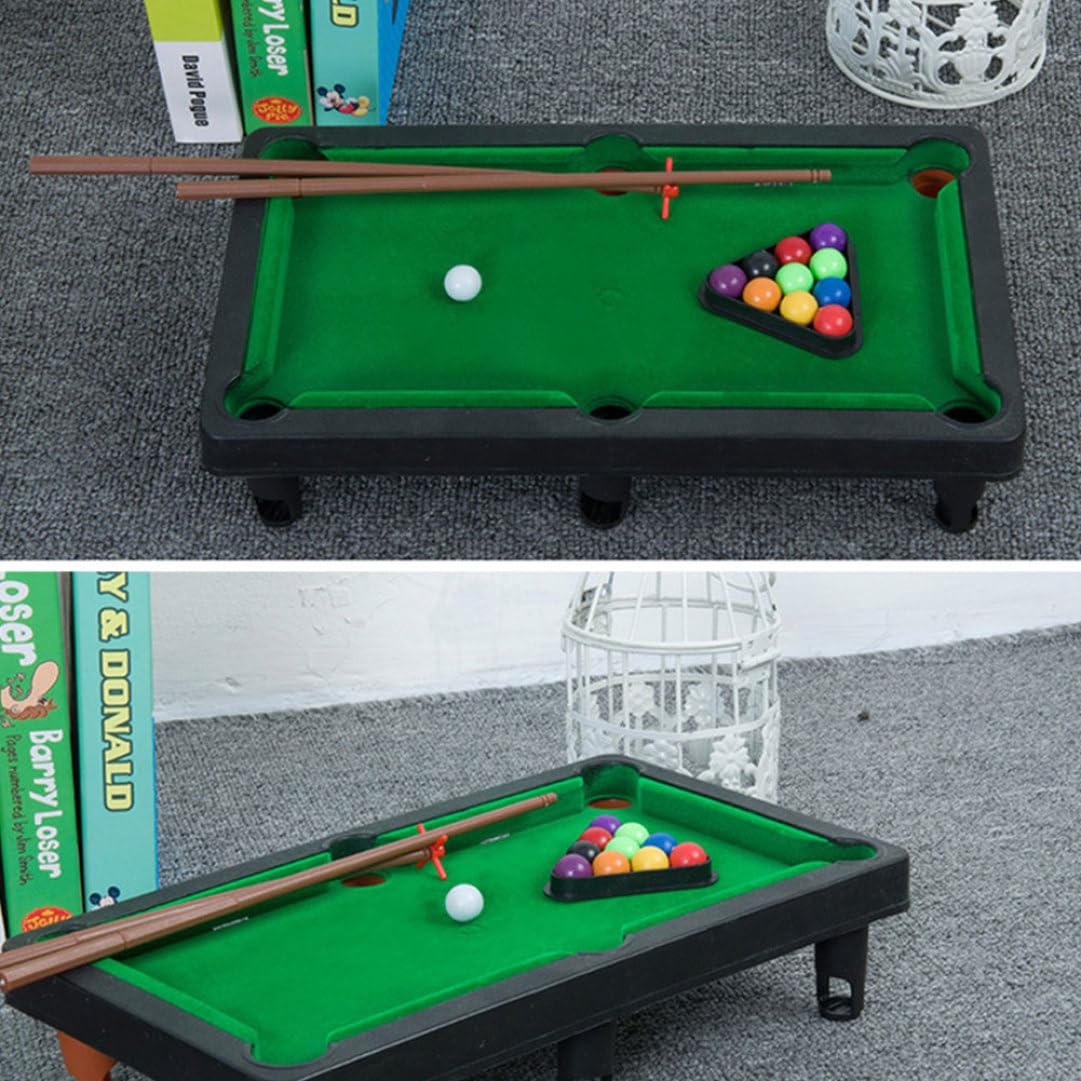 1 Set Mini Tabletop Pool Set - Small Billiards Game with Balls, Sticks & Triangle Rack - Travel & Office Friendly Desk Games for Home, Parties & Kids