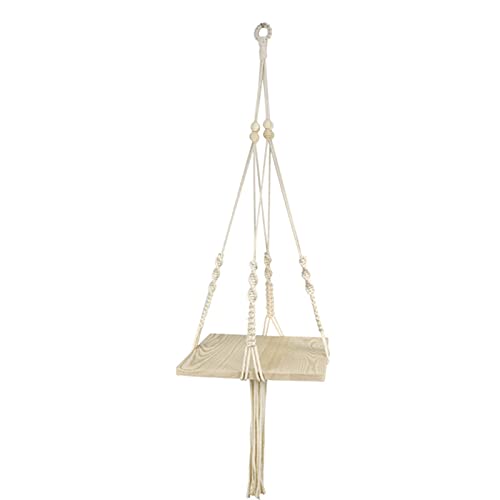Handmade Macrame Plant Hanger with Wooden Tray - Cotton Rope Hanging Planter Shelf for Indoor Plants, Boho Home Decor - Perfect for Living Room, Bedroom, Balcony & Garden Decor
