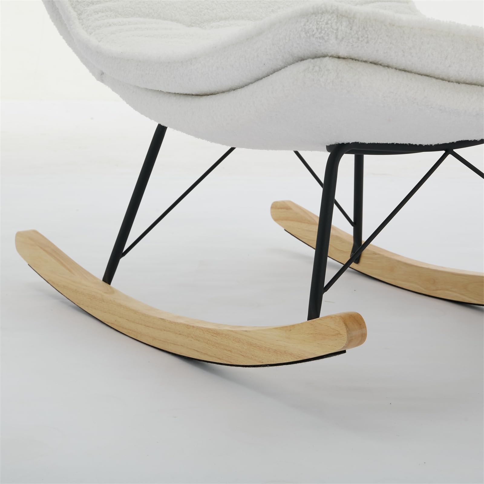 Modern Lazy Rocking Chair - Comfortable High Back Lounge Glider with Padded Seat, Stylish Accent Chair in Soft Linen Fabric (Cream) - Perfect for Living Room, Bedroom, Nursery or Office Relaxation