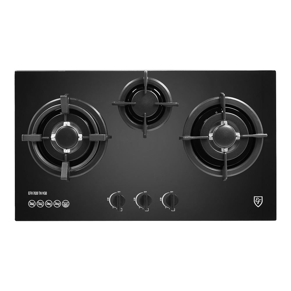 EF 90 CM Chimney Cooker Hood CK Vetro Plus & EF EFH 7630 TN VGB Glass Hob - Modern Kitchen Ventilation & Induction Cooktop for Home Cooking | Perfect for Small Kitchens & Open-Plan Living Spaces