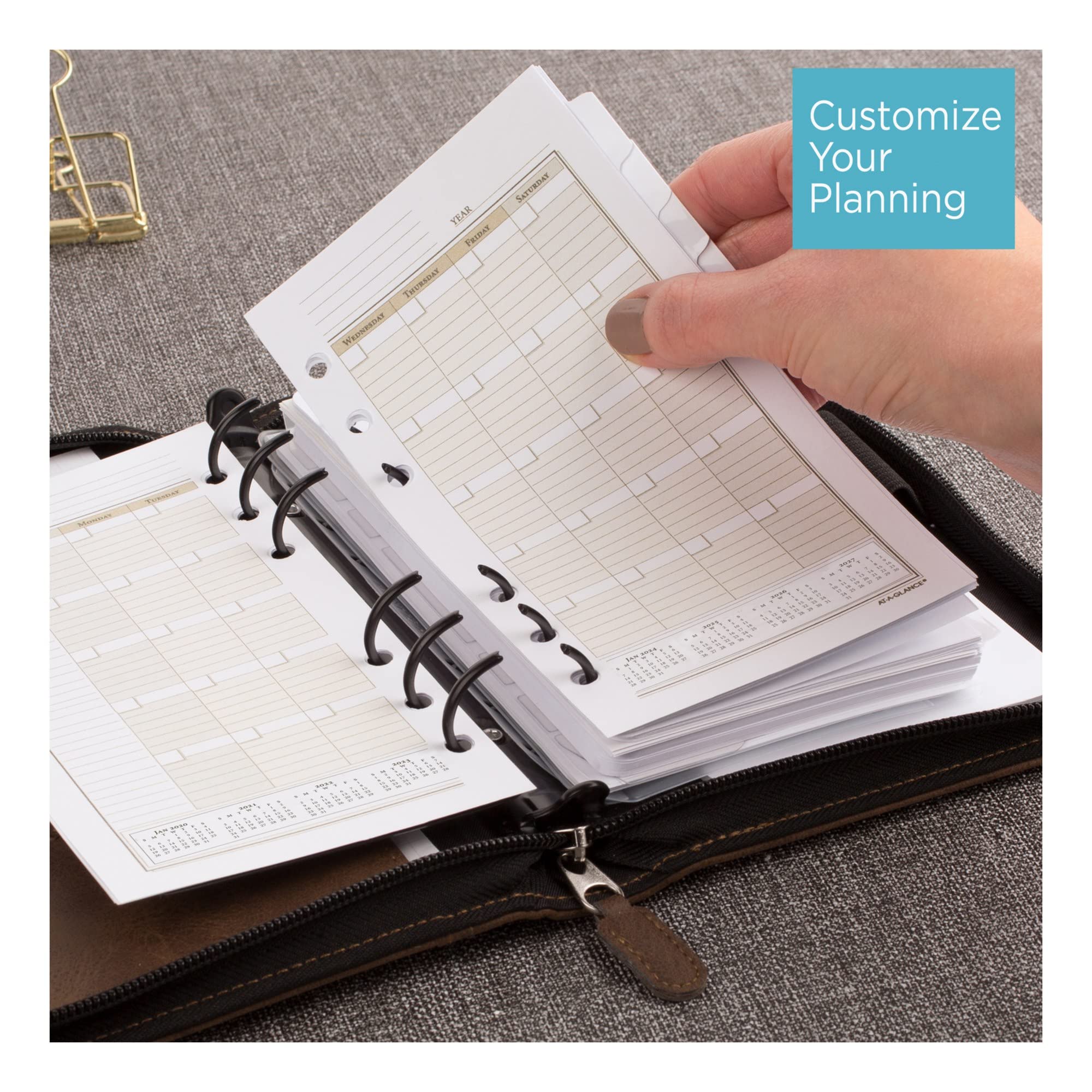 AT-A-GLANCE Simulated Leather Undated Planner Starter Set - D43074 DAY-TIMER, Portable Size, Distressed Brown (033-0140-04) - Perfect for Office, School & Daily Organization