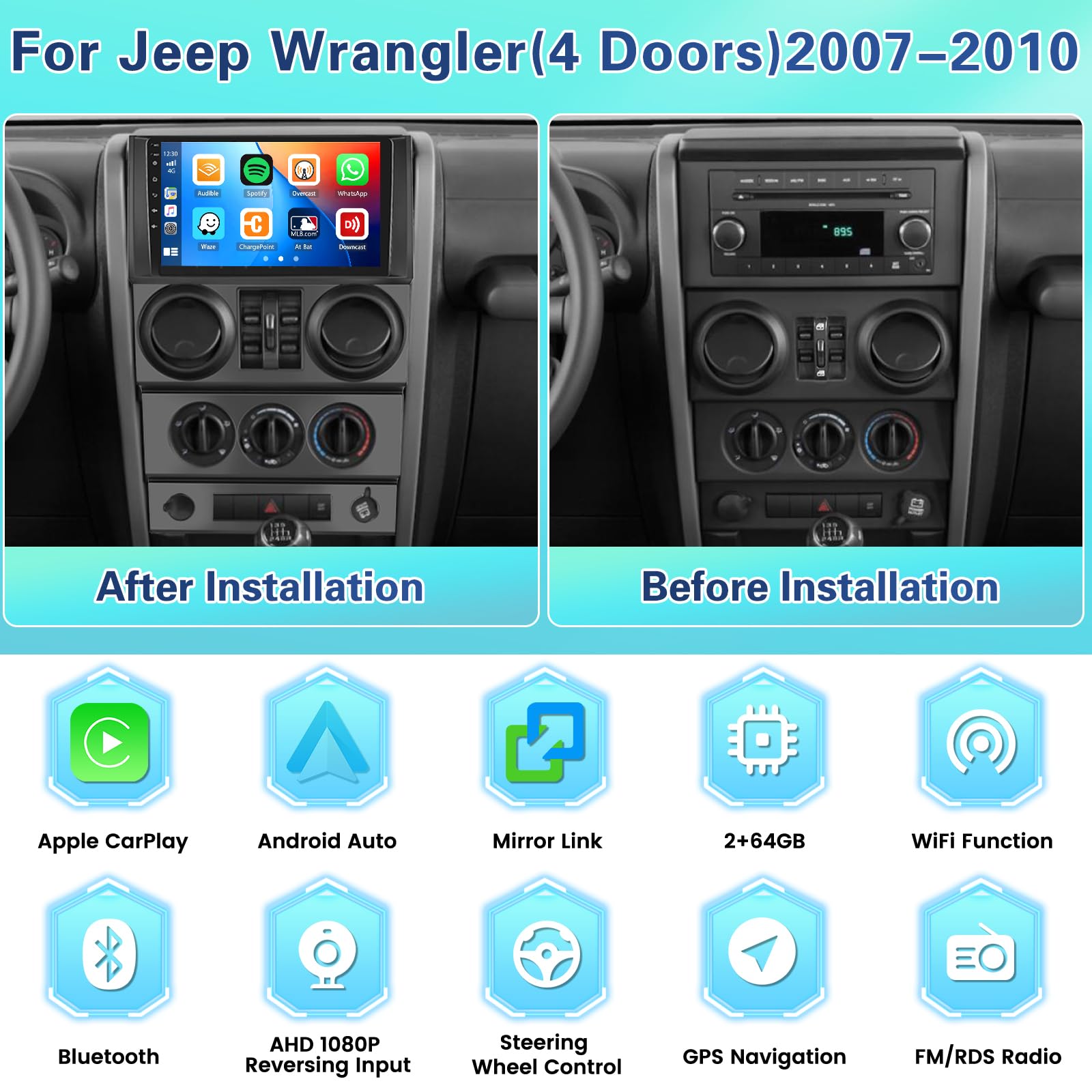 Jeep Wrangler 4-Door Android 13 Car Stereo (2007-2010 Models) - 9