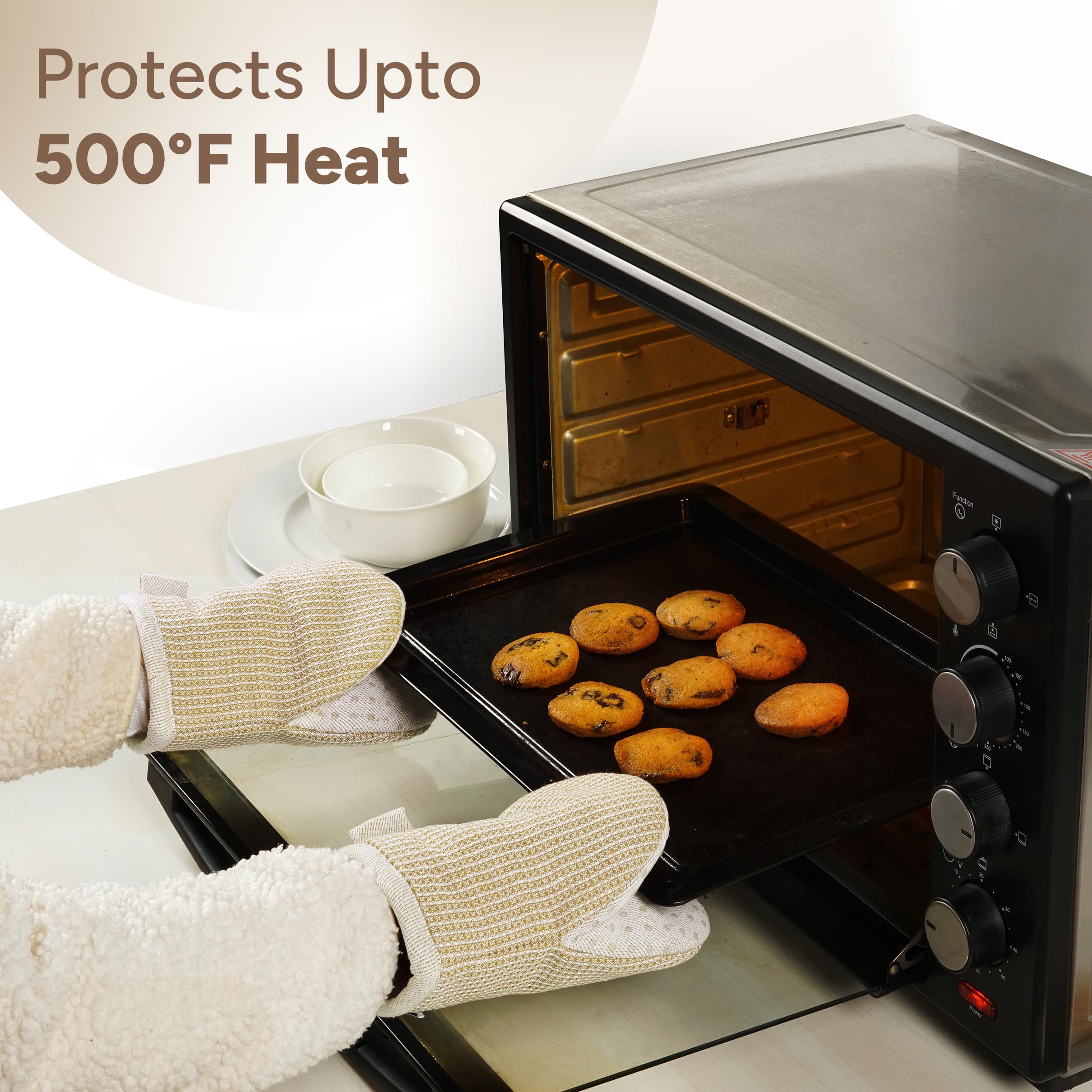 Premium 4-Piece Mini Oven Mitts & Silicone Pot Holders Set - Heat Resistant Up to 500°F for Cooking, Baking & BBQ - Non-Slip Kitchen Hot Pads - Machine Washable Beige - Perfect for Grilling, Baking Cookies & Handling Hot Pots