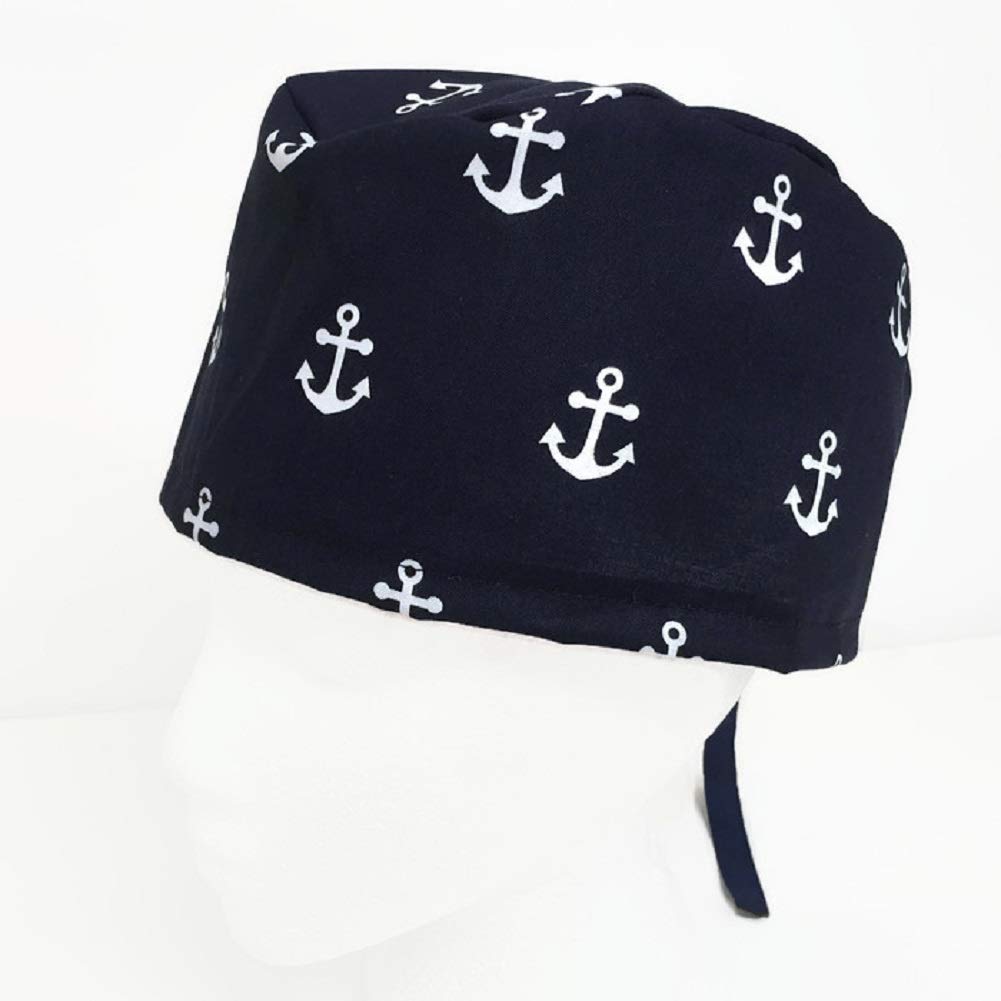 Uni Scrub Hat for Nurses - Navy Blue with Anchors Design - Comfortable & Breathable Surgical Cap for Medical Professionals - Perfect for Hospitals, Clinics & Healthcare Workplaces