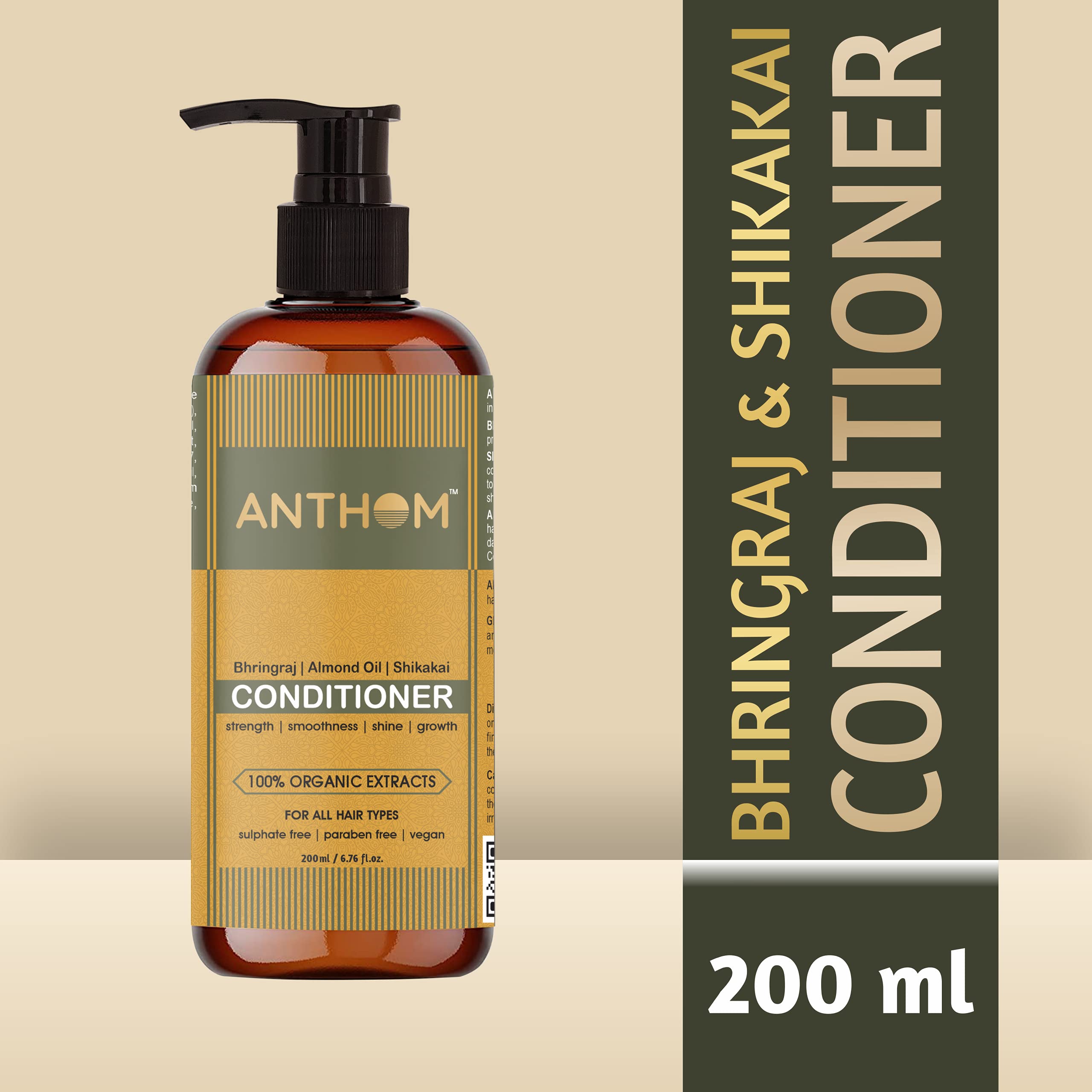 ANTHOM Smooth Hair Conditioner with Bhringraj, Shikakai, Almond Oil & Aloe Vera - Hair Fall Control & Deep Conditioning Treatment | Sulfate & Paraben Free Formula for Men & Women | 200ml | Perfect for Dry, Damaged Hair & Daily Nourishment