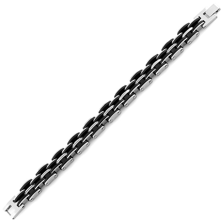 Stainless Steel Black Rubber Link Bracelet for Men & Women - Durable Waterproof Unisex Watch Band - Perfect for Casual, Sports & Outdoor Activities