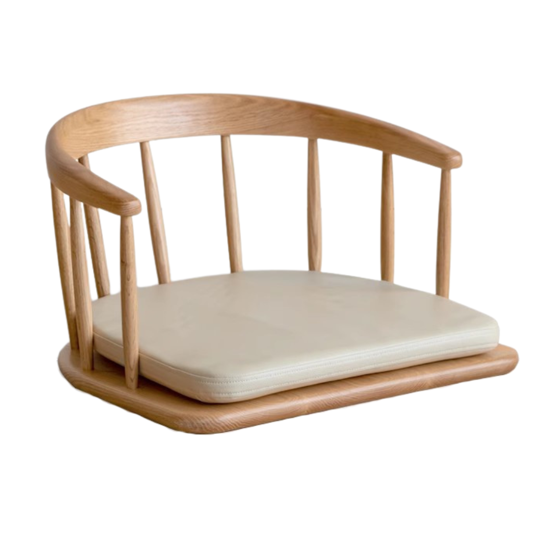 24x22.4x13.7 inch / 61x57x35 сm / Natural Wood Color / off-white leather tea chair