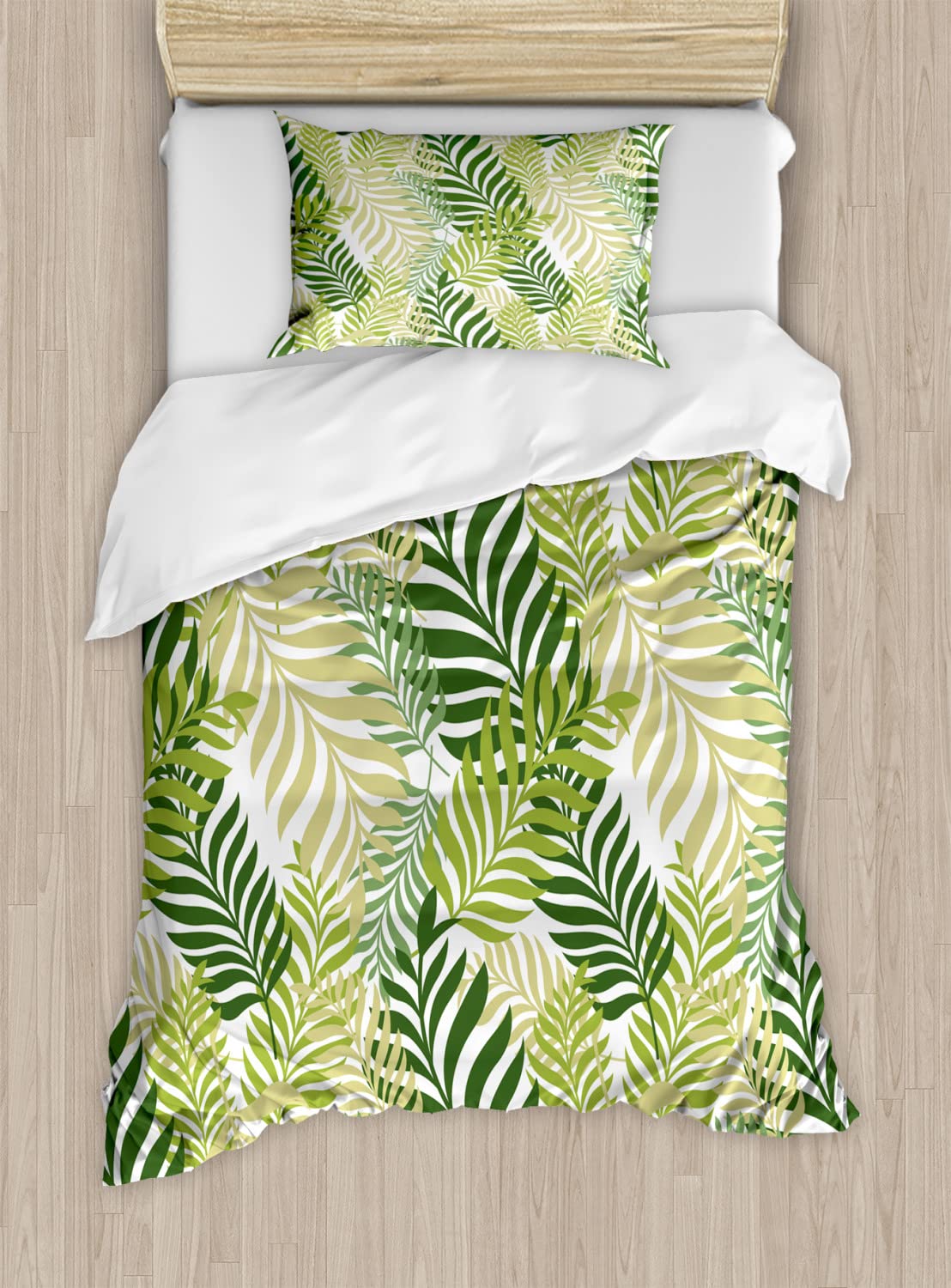 Ambesonne Tropical Leaf Duvet Cover Set - 2 Pack Twin Size Green Ecru | Exotic Palm Tree Leaves Botanical Print Bedding | Summer Home Decor for Guest Room & Vacation House    (Note: I kept 