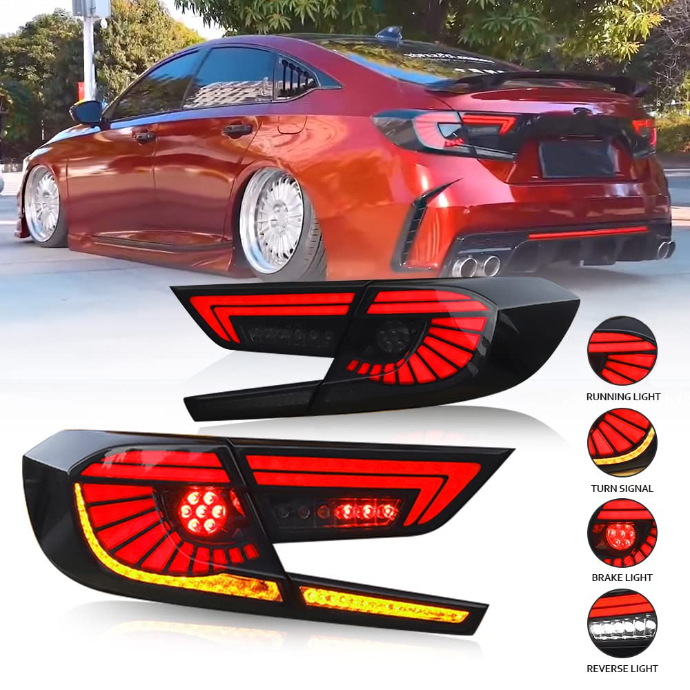 2018-2022 Honda Accord Tail Lights Replacement - Compatible with EX/EX-L/LX/Sport/Touring/Hybrid Models | 10th Gen Sequential LED Eagle Eye Rear Light Assembly | Perfect for Night Driving & Custom Car Upgrades