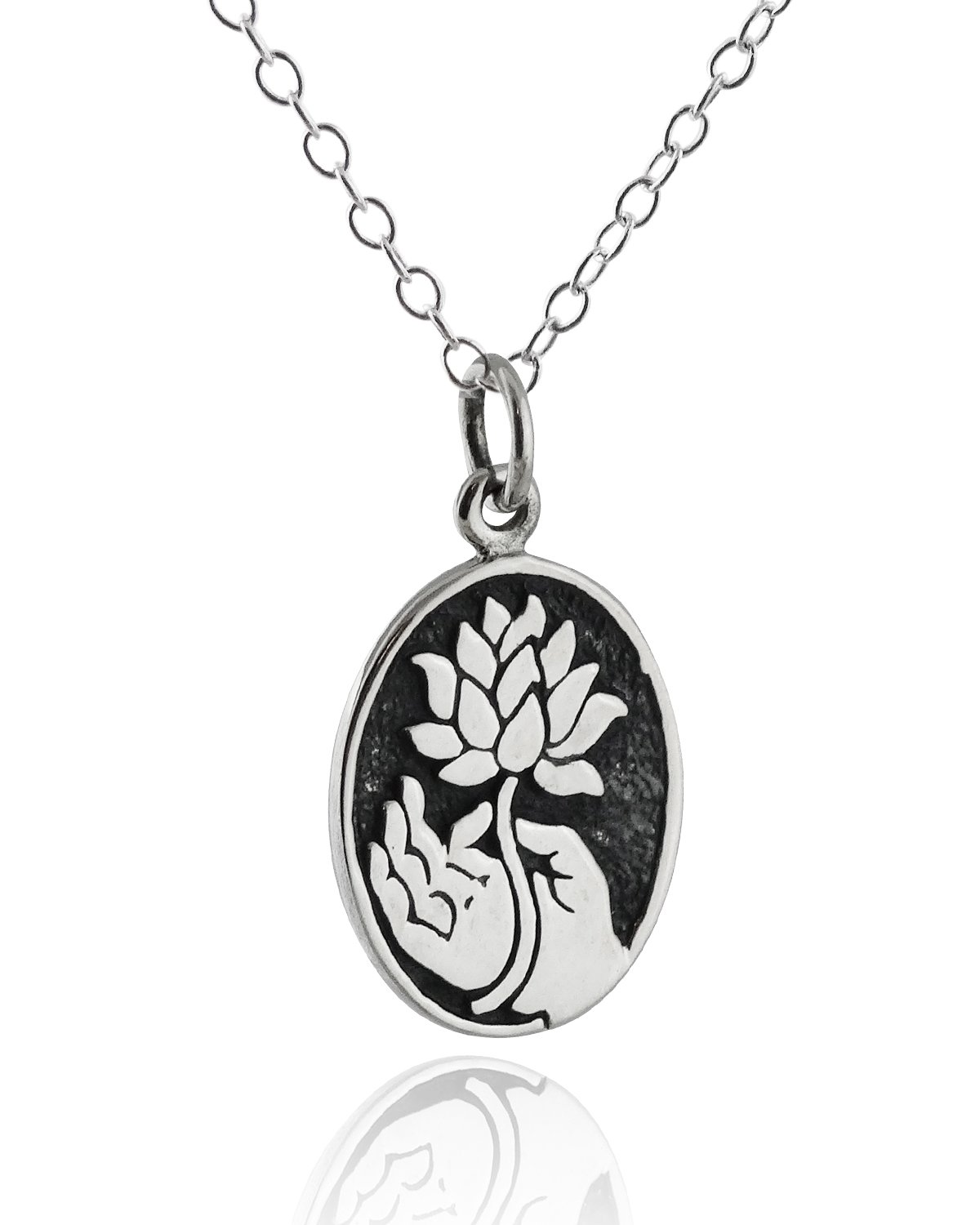 Sterling Silver Lotus Flower Necklace with Mandala Pendant - OM & Coexist Charm on 18
