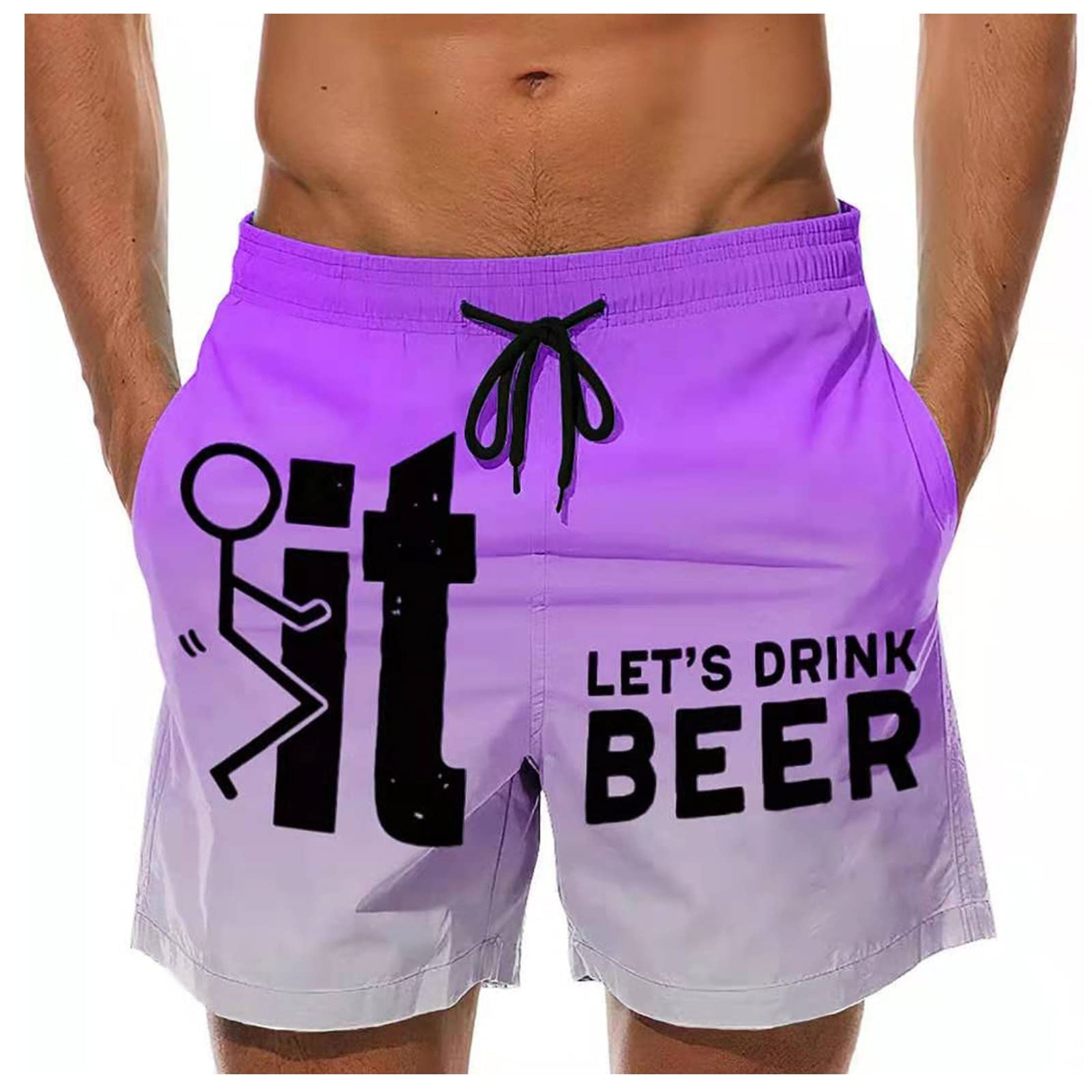 Men's Casual Beach Shorts with Drawstring - Quick Dry Swim Trunks, Printed Workout Pants for Summer Outdoor Activities | Perfect for Swimming, Gym, Travel & Vacation