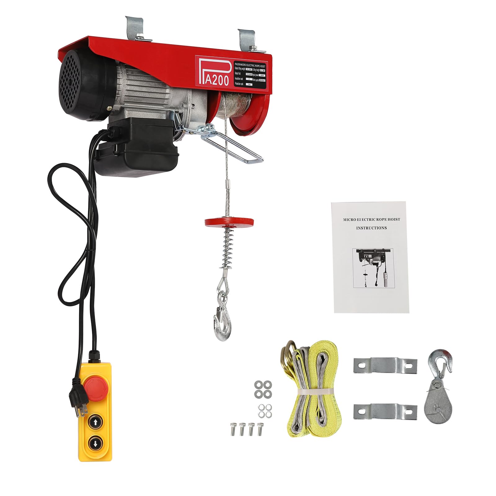 440LBS Electric Hoist with Wired Remote Control - Single/Double Slings Electric Winch for Attic, Warehouse & Construction - 110V Steel Electric Lift for Factories, Garages & Home Use